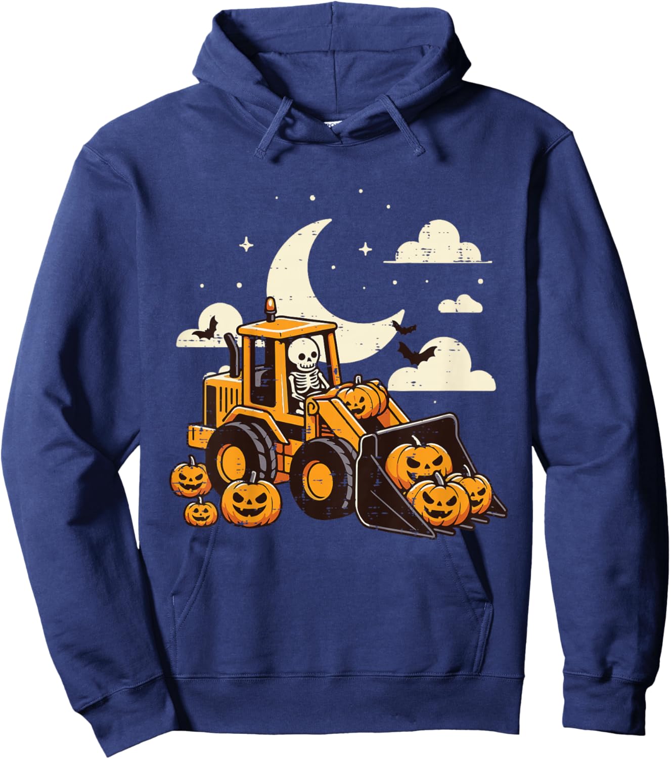Kids Bulldozer Construction Pumpkin Halloween Toddler Boys Kids Hoodie - Hoodie | Navy