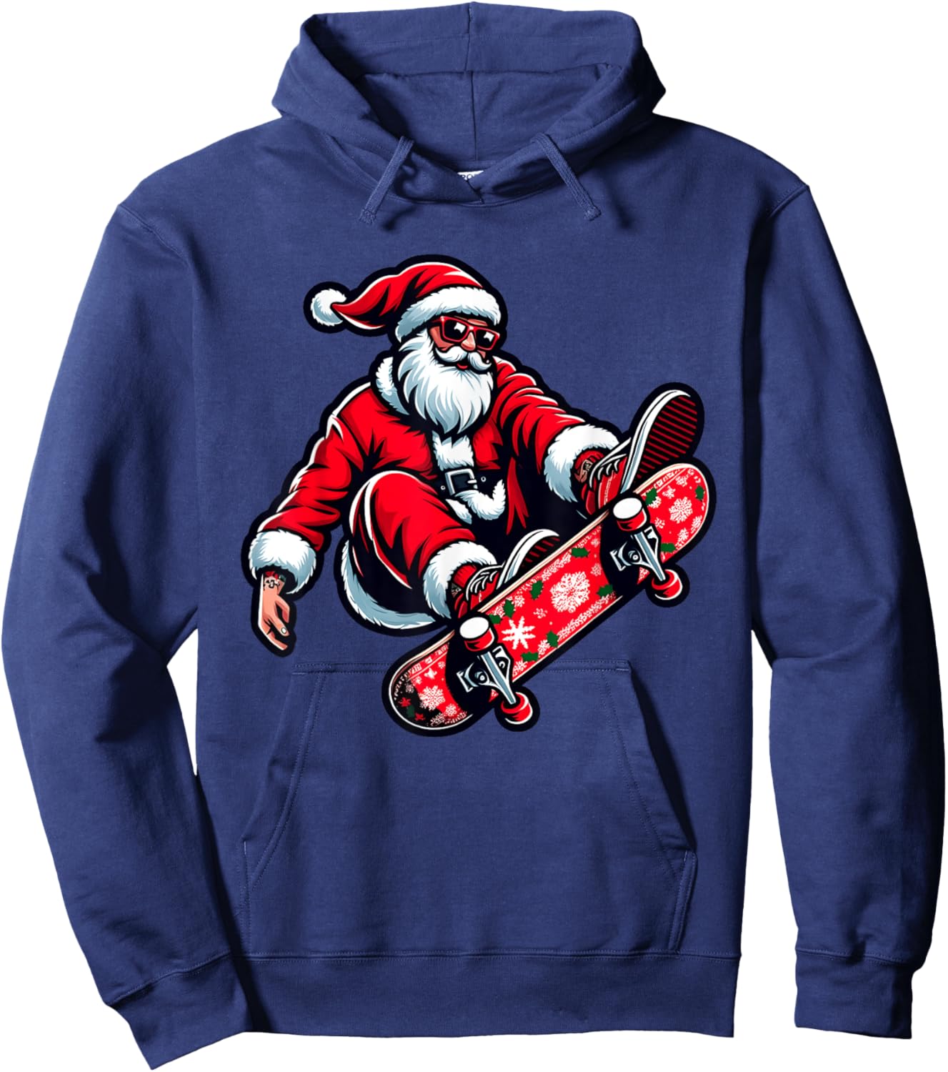 Santa Riding Skateboard Xmas Pajama Christmas Toddler Kids Hoodie - Hoodie | Navy