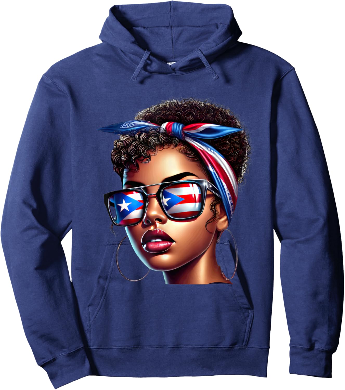 Afro Boricua Latina Puerto Rican Flag Bandana Sunglasses Fun Hoodie - Hoodie | Navy