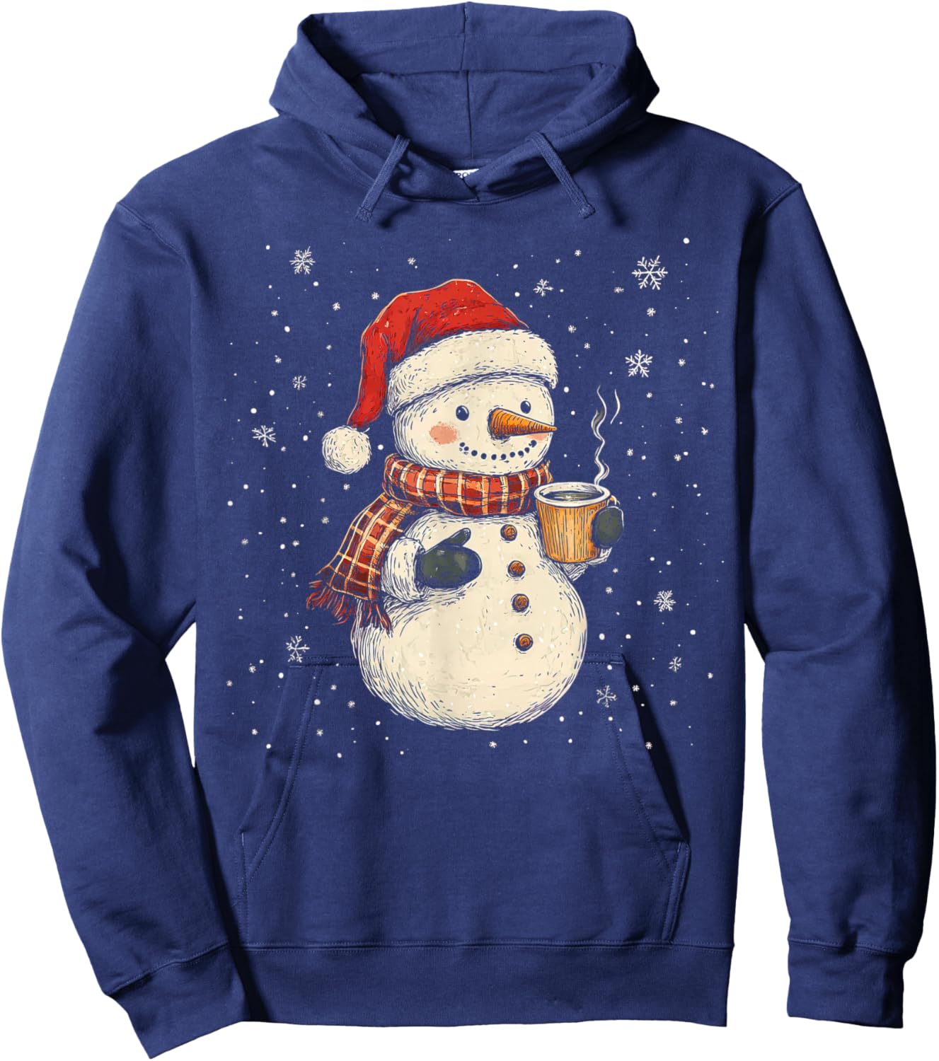 Cute Snowman Drink Coffee Winter Snowflake Snowman Christmas Hoodie - Hoodie | Navy