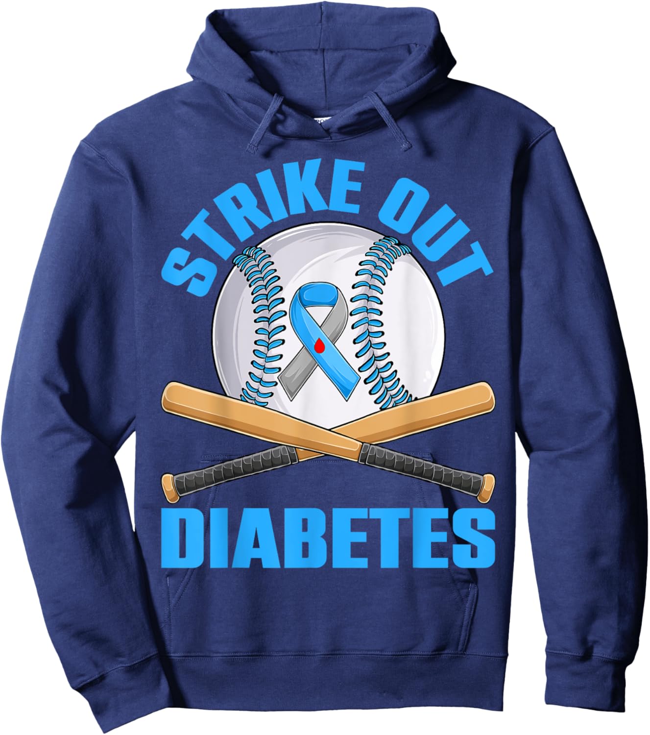 Strike Out Type 1 Diabetes Awareness T1D Warrior Baseball Hoodie - Hoodie | Navy