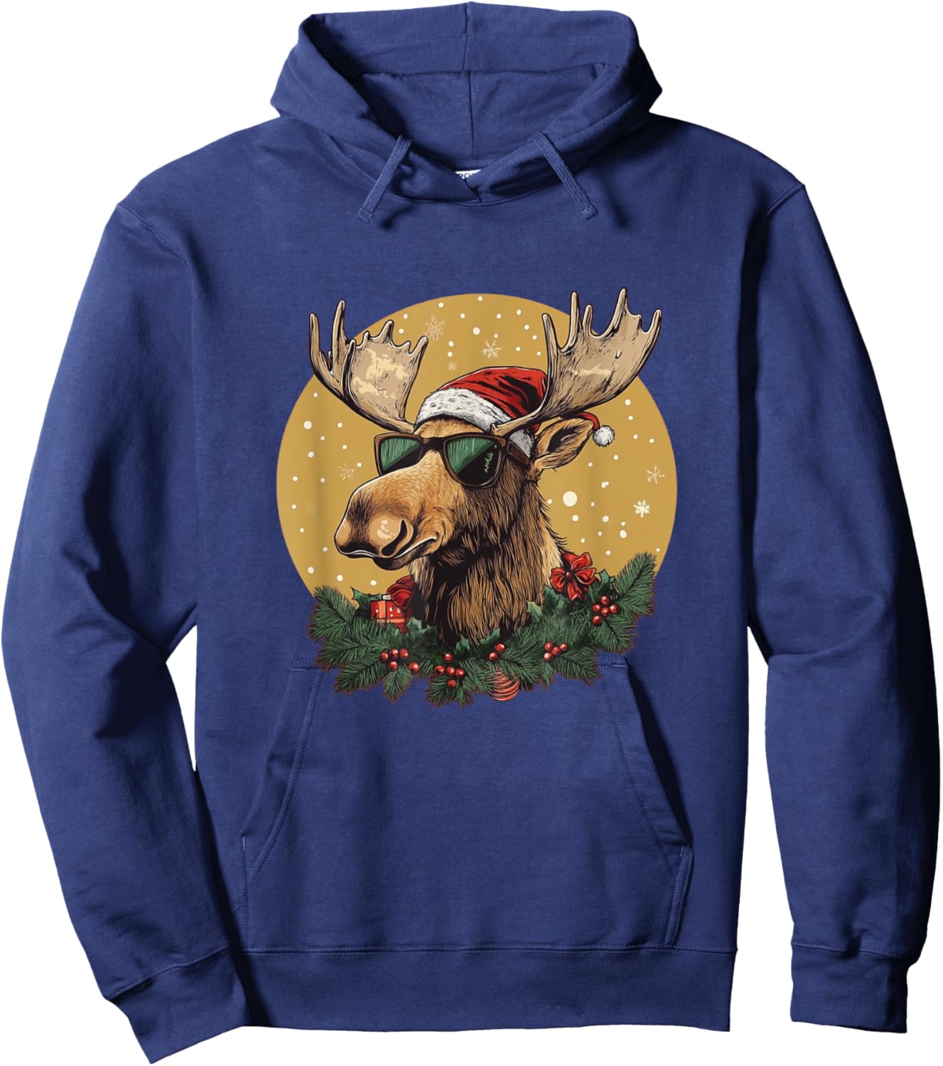Sunglasses Christmas Moose Bringing the Holiday Vibes Hoodie - Hoodie | Navy