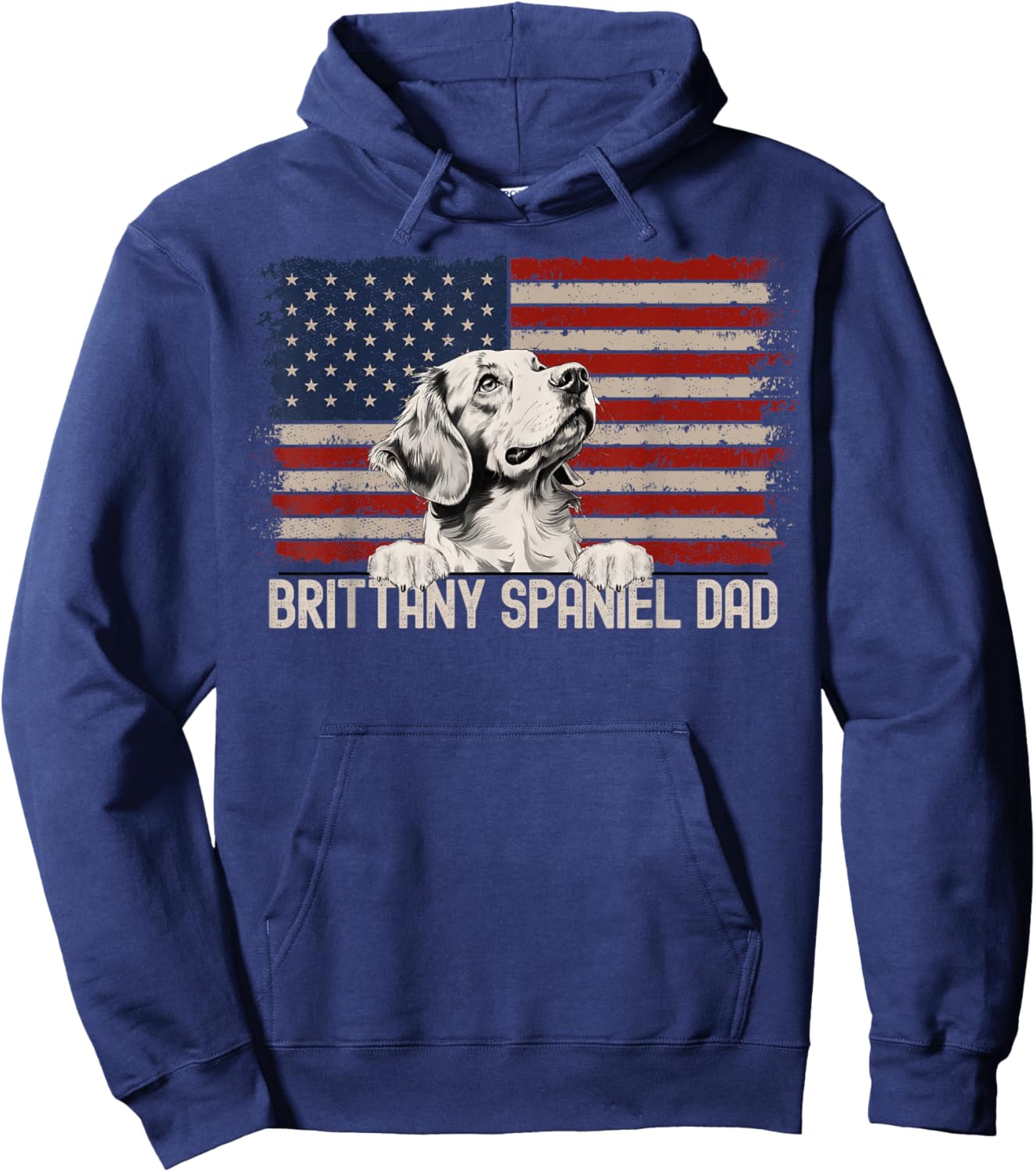 Best Dog Dad Ever American Flag - Brittany Spaniel Dad Hoodie - Hoodie | Navy