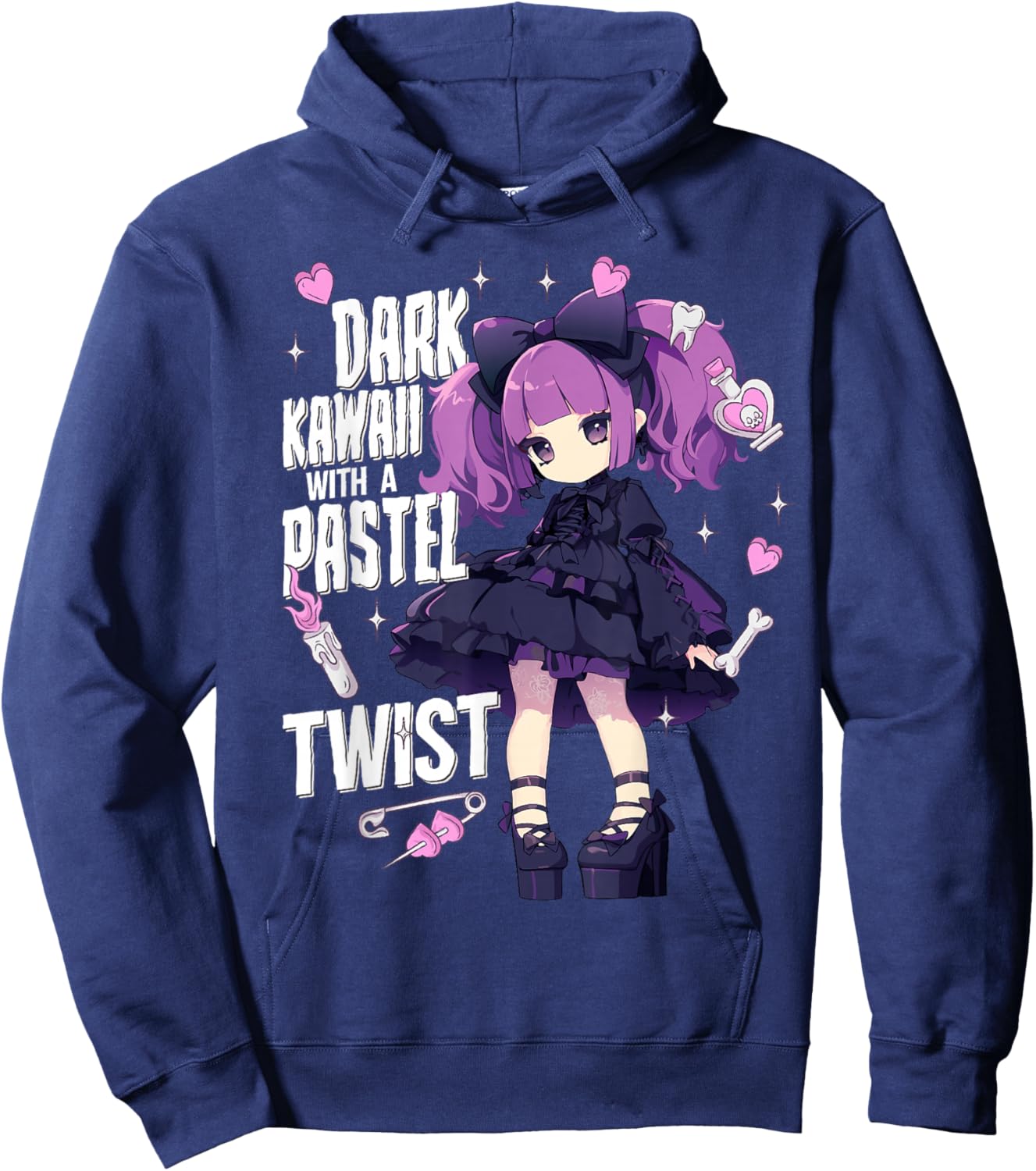 Dark Kawaii With A Pastel Twist Aesthetic Hoodie - Hoodie | Navy