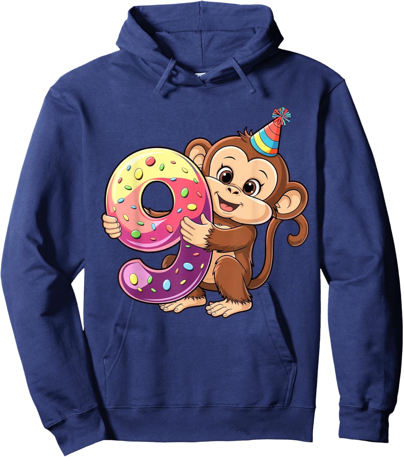 Monkey Birthday Age 9 Girl Hoodie - Hoodie | Navy