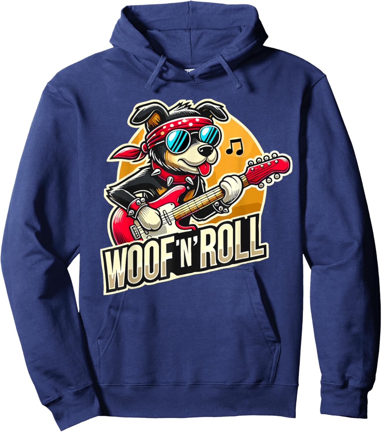 Funny Dog Woof ’n’ Roll Cool Guitar Rock Dog Hoodie - Hoodie | Navy