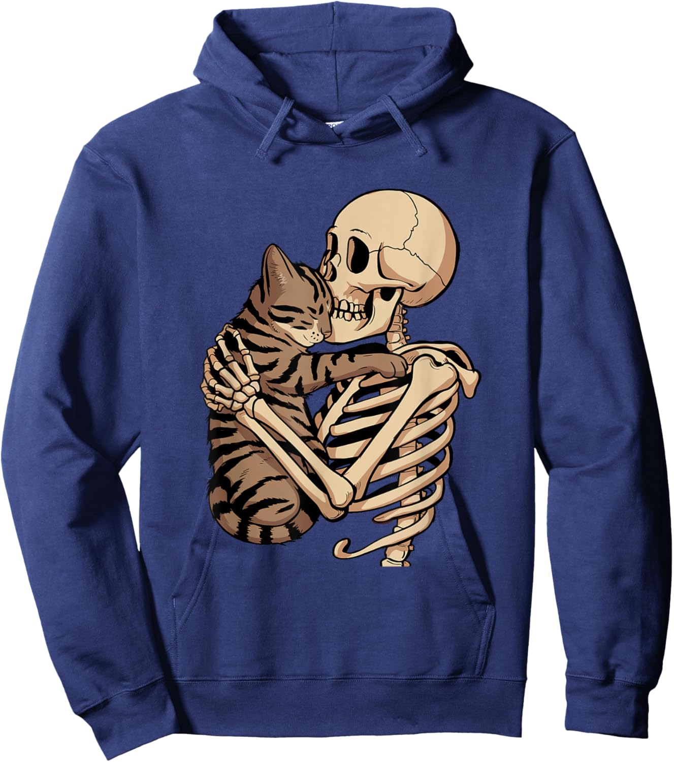 Skeleton Hugging Pet Cat Lovely Halloween Cat Fashion Women Hoodie - Hoodie | Navy