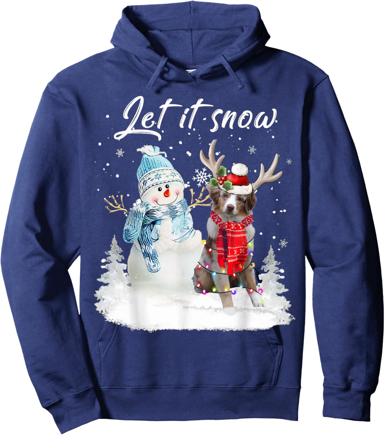Australian Shepherd Santa Dog Christmas Snowman Xmas Pajama Hoodie - Hoodie | Navy