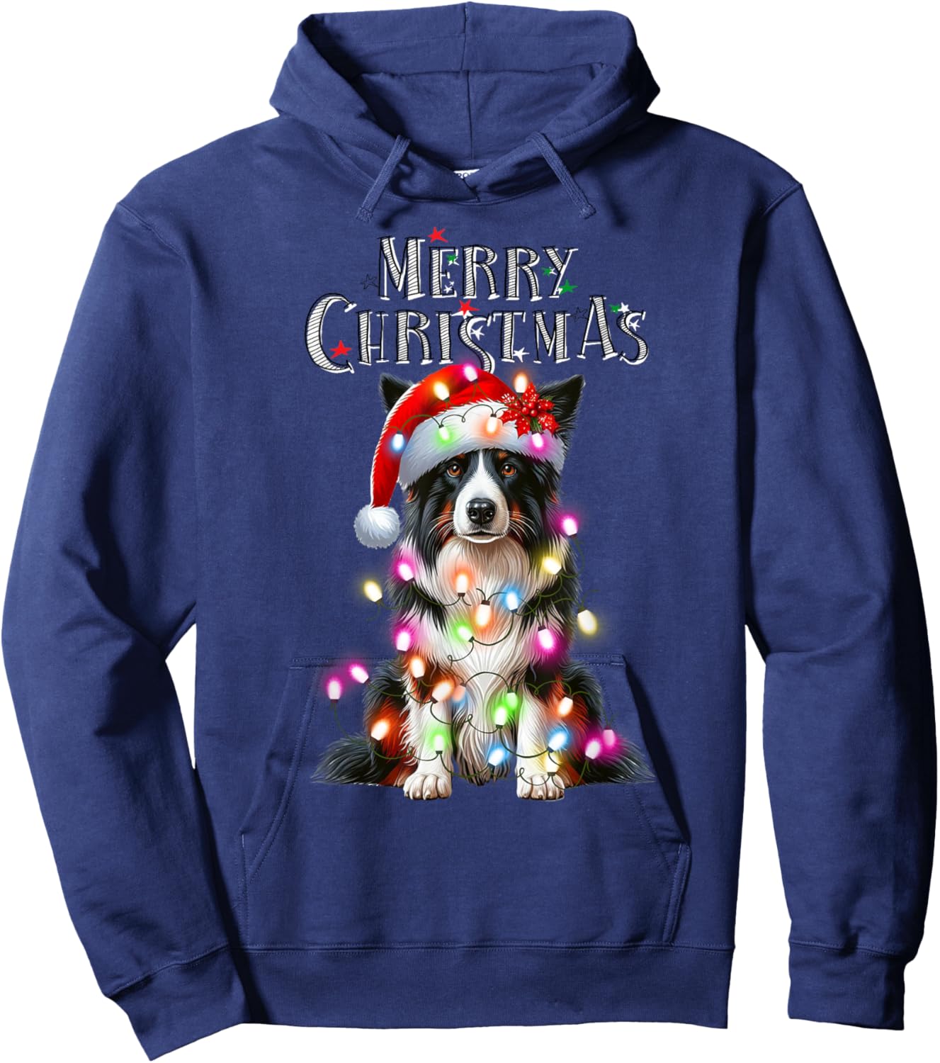 Border collie Christmas Lights Xmas dog Santa Women Kids Hoodie - Hoodie | Navy