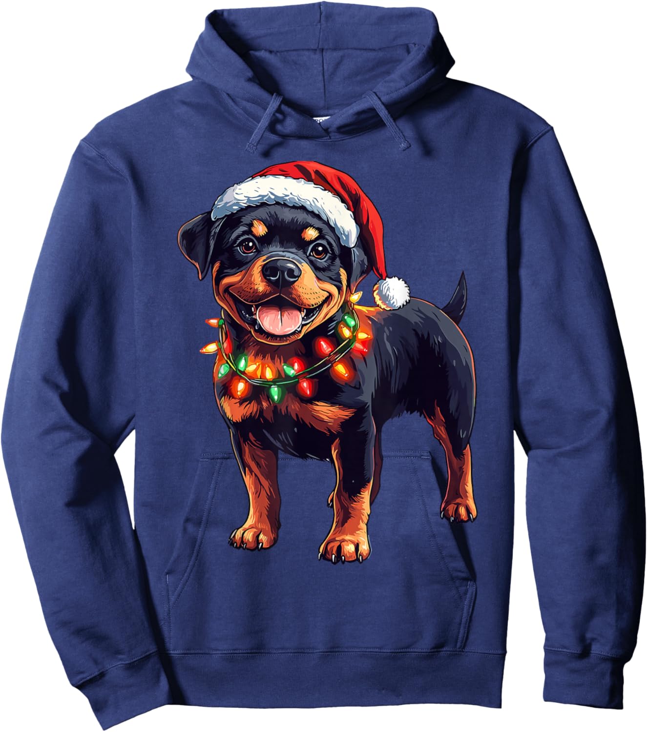 Rottweiler Santa Christmas Tree Lights Xmas Rottie Pajama Hoodie - Hoodie | Navy
