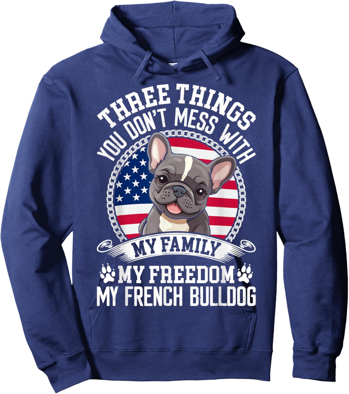 Patriotic French Bulldog American Flag Dog Paw 4th Of July Men Women Kids Hoodie - Hoodie | Navy