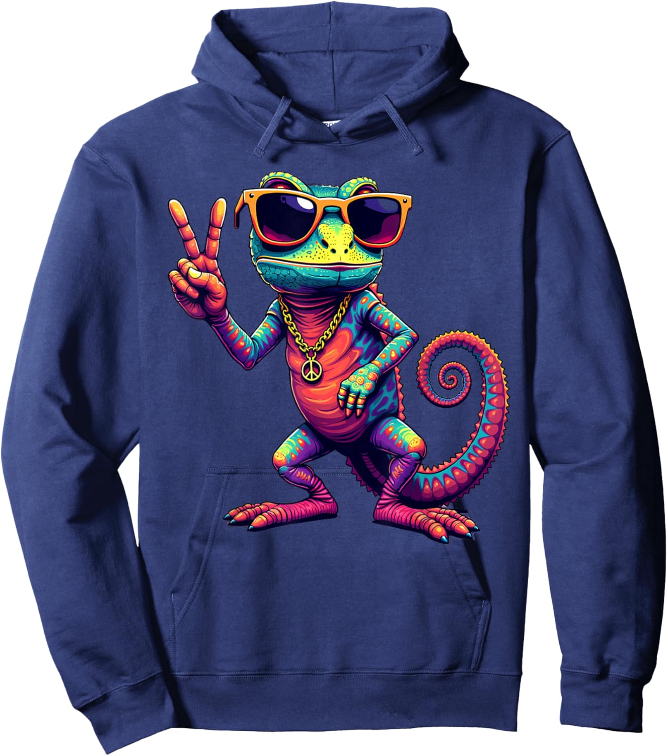 Groovy Peace Chameleon,, Funny Vintage Chameleon Hoodie - Hoodie | Navy