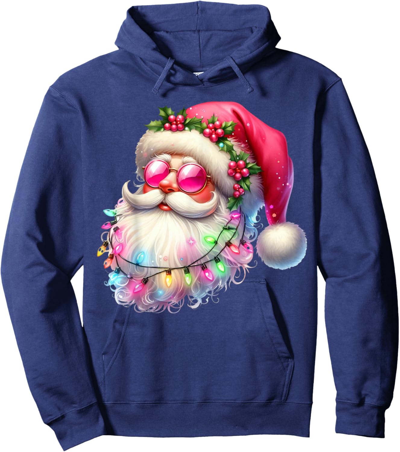 Santa Claus Pink Christmas Face Old Xmas Vintage Pink Santa Hoodie - Hoodie | Navy
