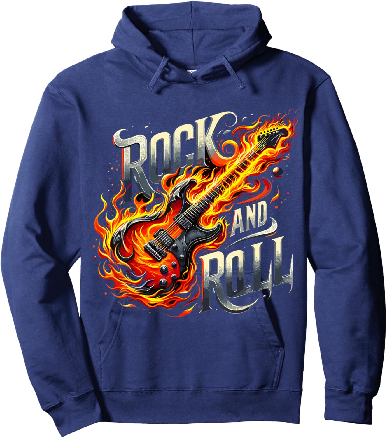 Rock and Roll Electric Guitar Band Guitarist Lets Rock Hoodie - Hoodie | Navy