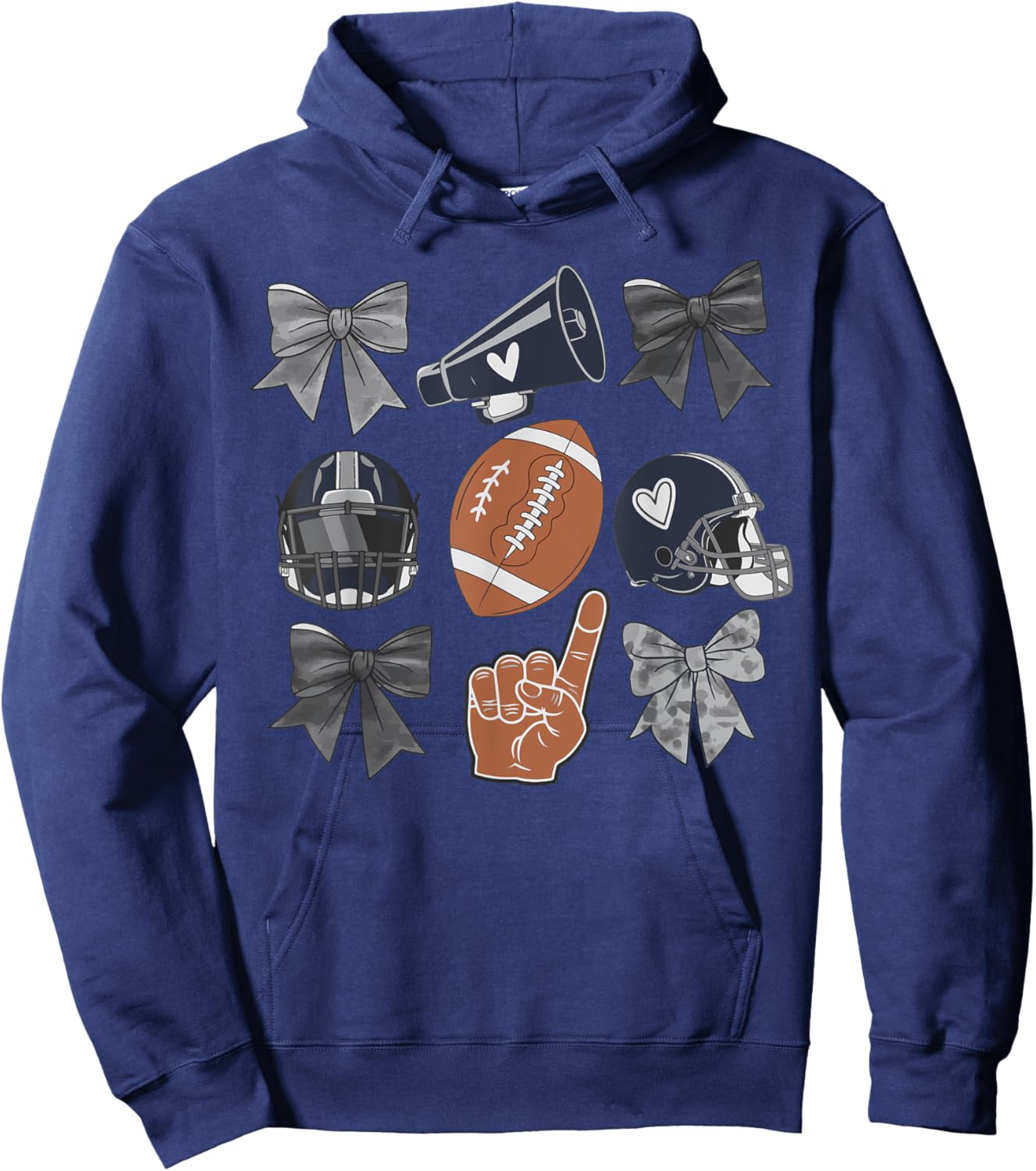 Football Love Cheer Helmet Bows Fan Sports Women Men Hoodie - Hoodie | Navy