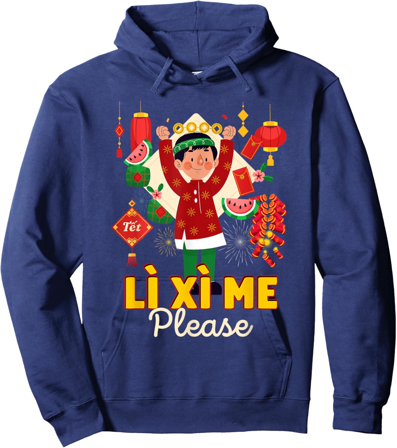 Happy Tet Chuc Mung Nam Moi 2025 Li Xi Me Please Kids Boys Hoodie - Hoodie | Navy