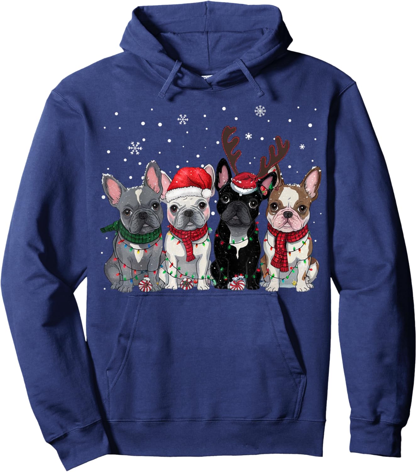 Christmas Lights French Bulldogs Xmas Frenchie Dog Men Kids Hoodie - Hoodie | Navy
