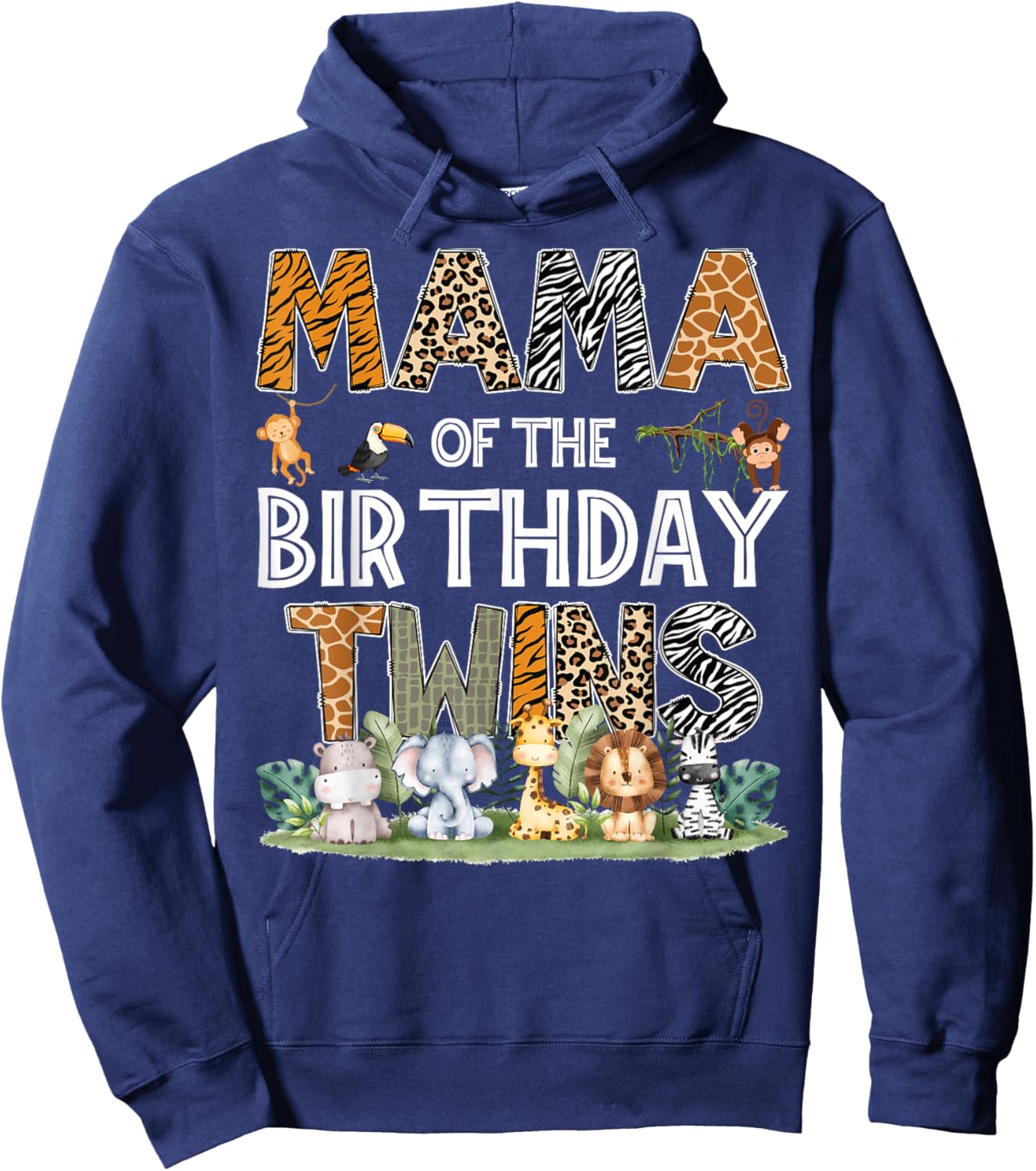 Mama Of The Birthday Twins Safari Wild One Zoo Animal Hoodie - Hoodie | Navy