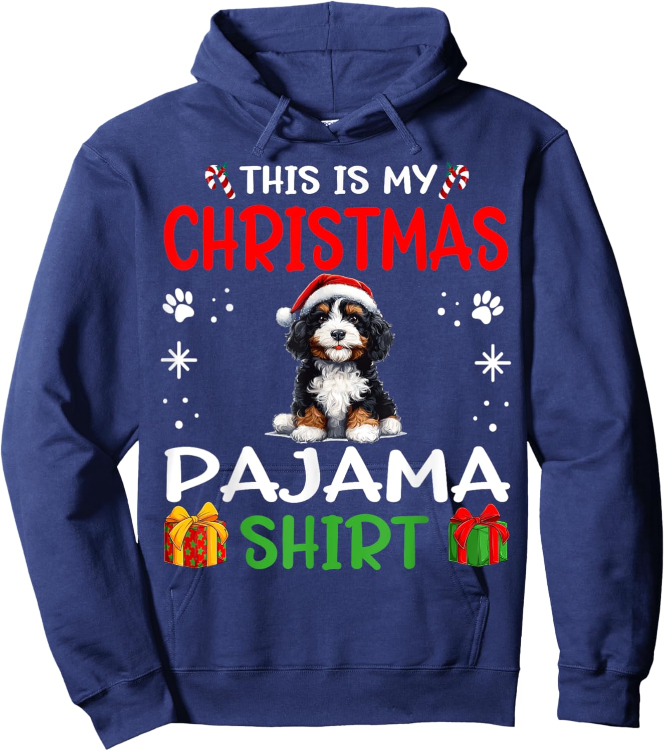 Bernedoodle Dog Nightgown Pajama This is my Christmas Pajama Women Kids Hoodie - Hoodie | Navy