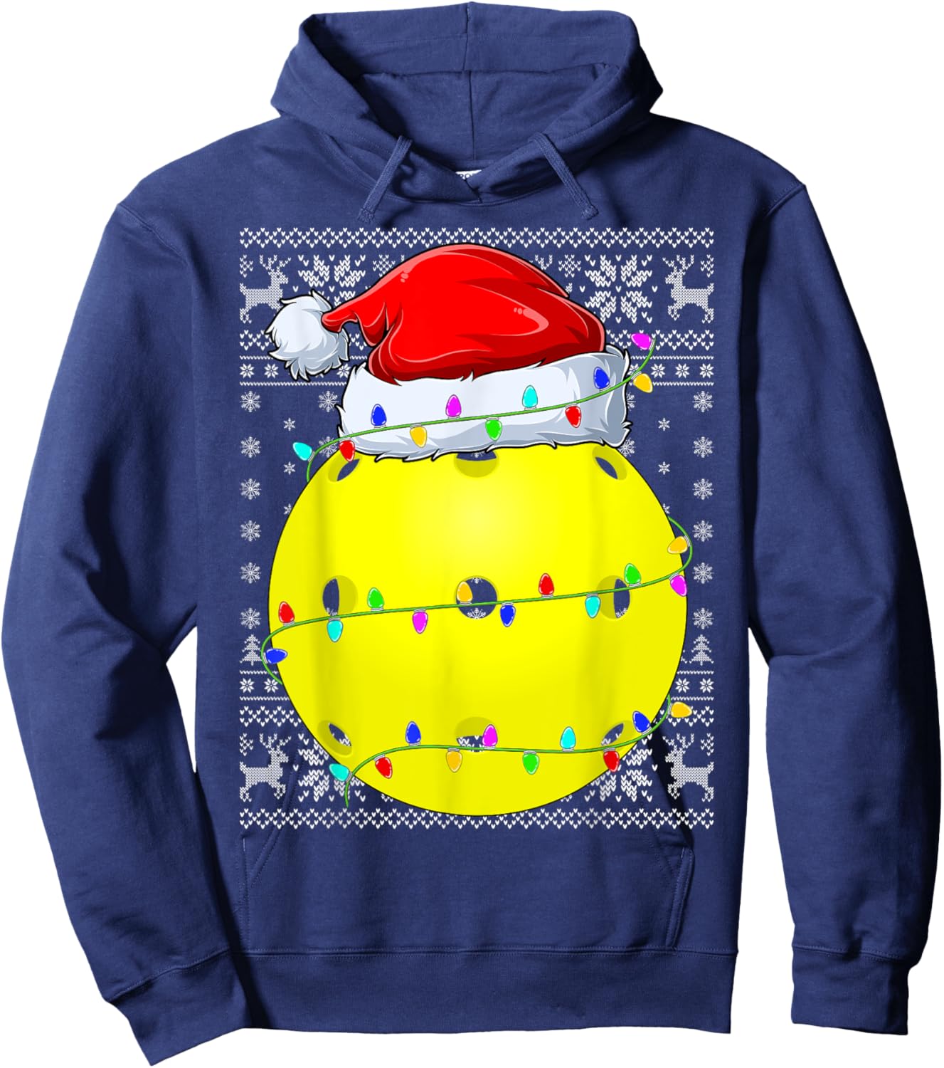 Ugly Sweater Sports Player Santa Hat Pickleball Christmas Hoodie - Hoodie | Navy