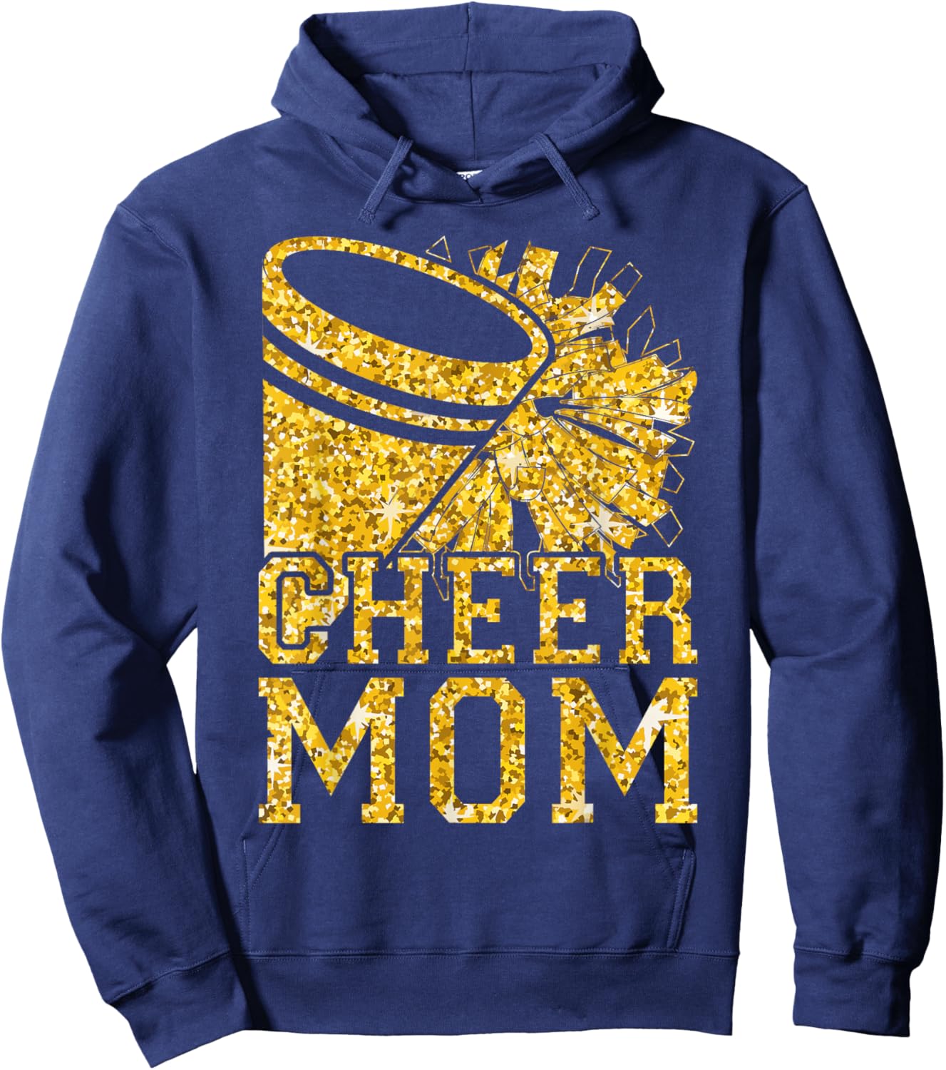 Cheer Mom Biggest Fan Cheerleader Black Yellow Pom Pom Hoodie - Hoodie | Navy