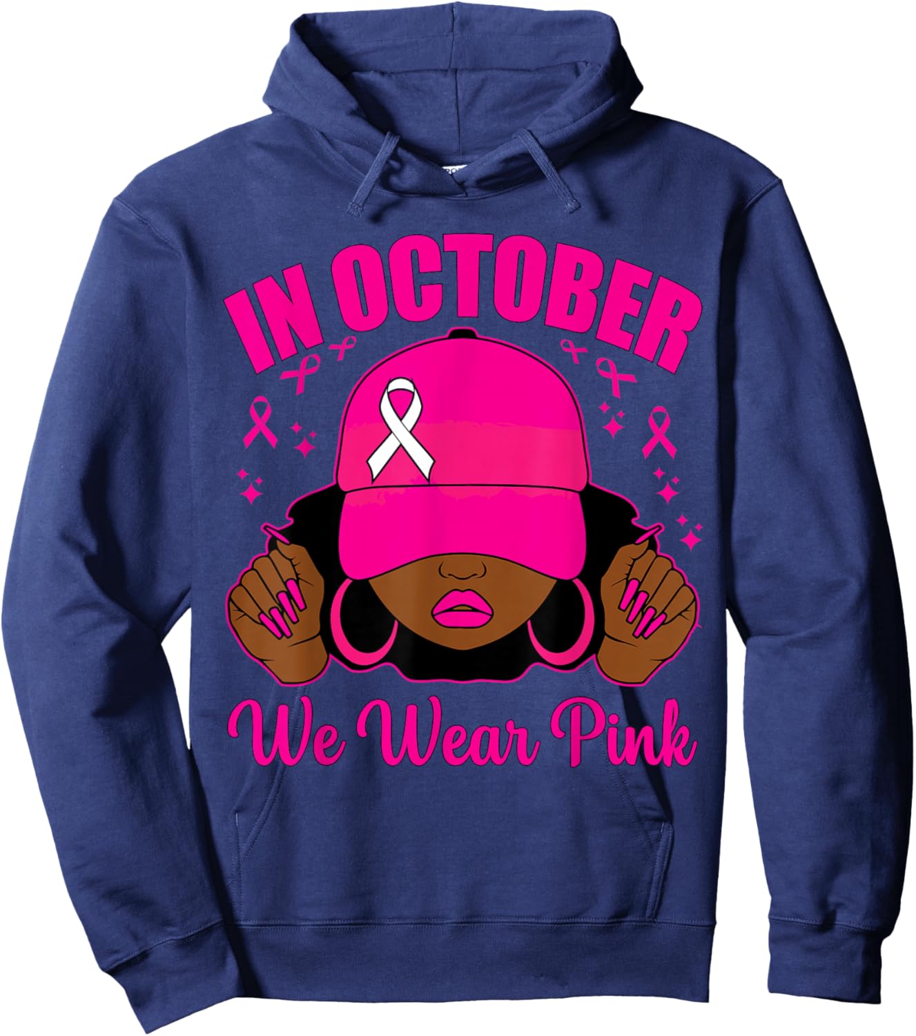 In October We Wear Pink Breast Cancer Awareness Black Women Hoodie - Hoodie | Navy