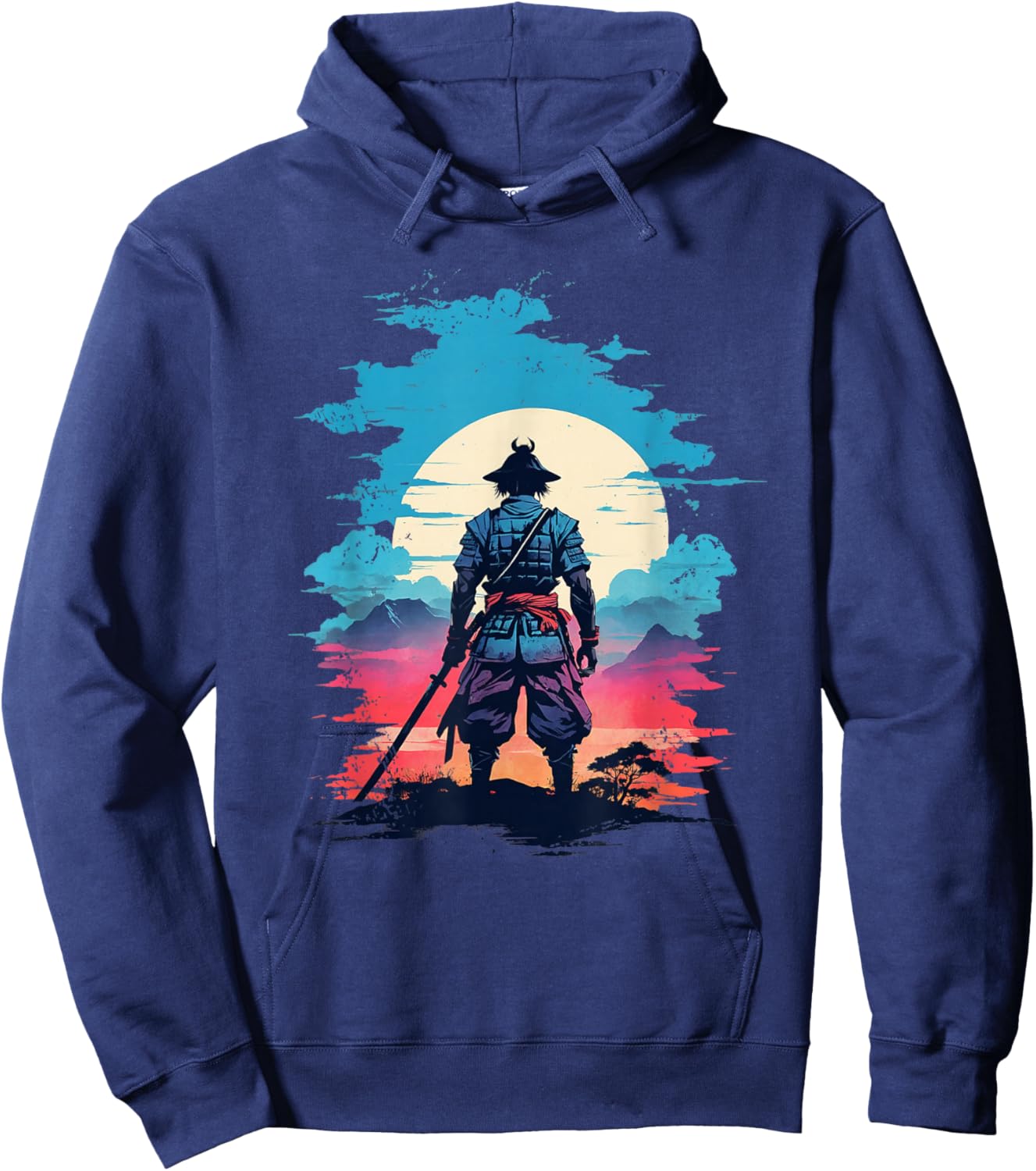 Cool Vintage Mystic Japanese Samurai Anime Silhouette Hoodie - Hoodie | Navy