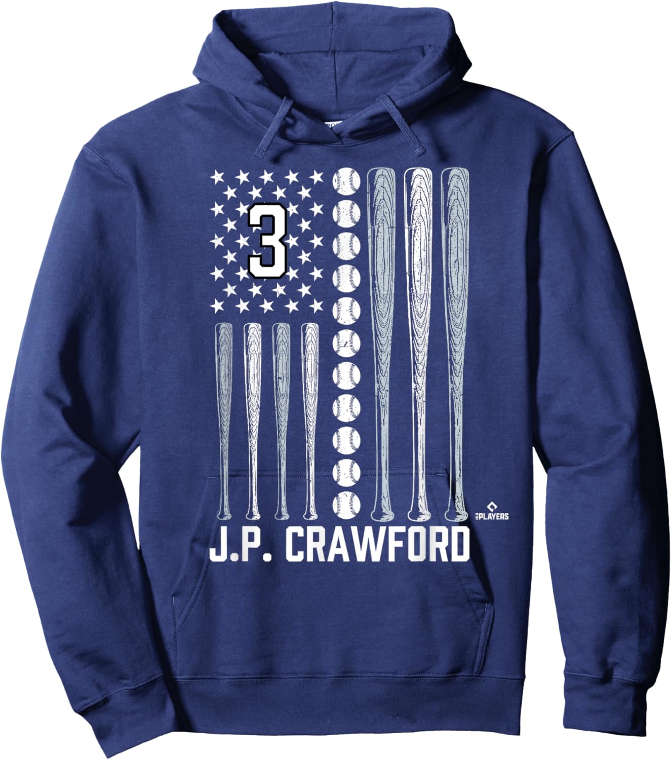 Baseball American Flag J.P. Crawford Seattle Baseball MLBPA Hoodie - Hoodie | Navy