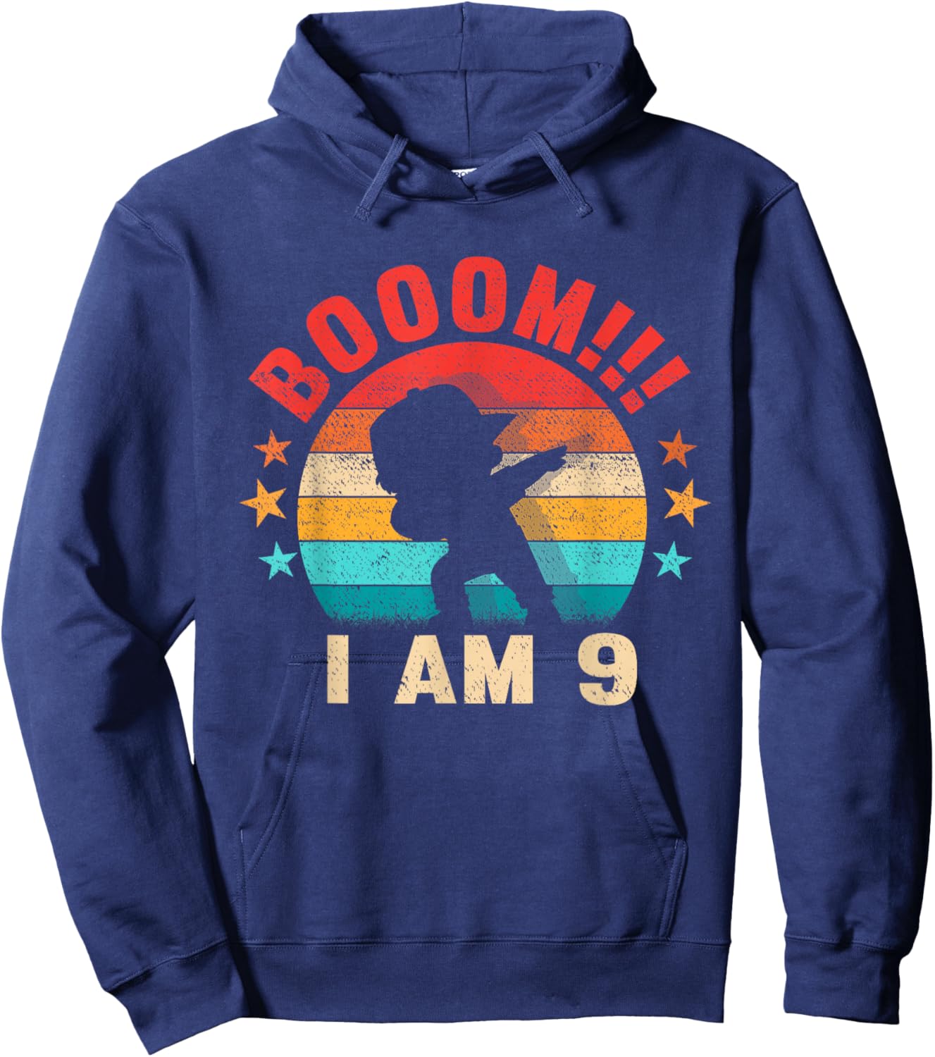 Retro Vintage Dabbing Boom I Am 9 9th Birthday Boy Kids Hoodie - Hoodie | Navy