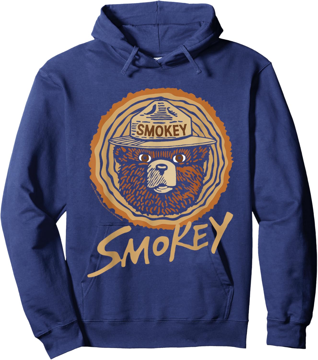 Smokey Bear Vintage Wood Cut Bear Face Hoodie - Hoodie | Navy