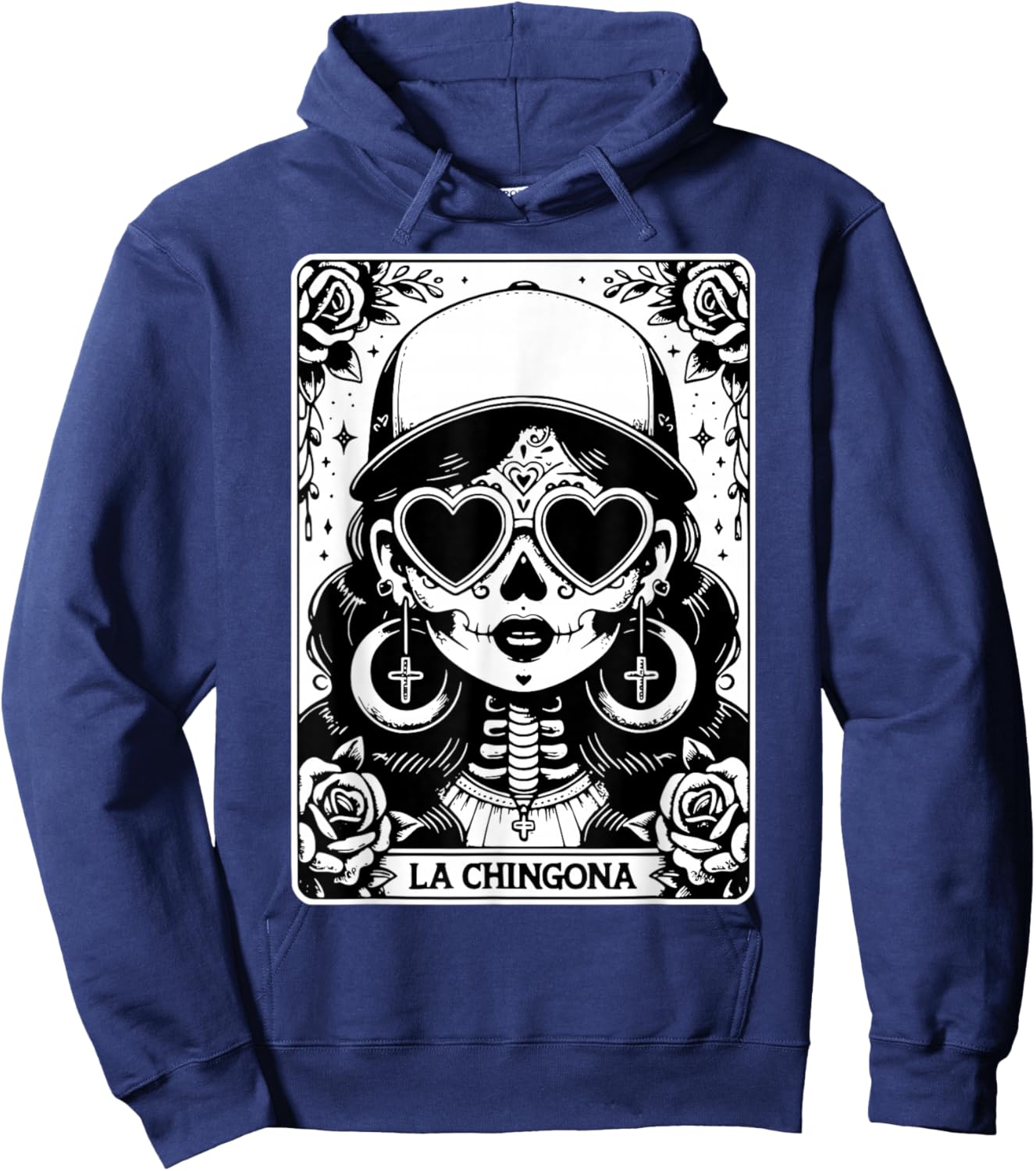 Retro La Chingona Tarot Card Mexican Skeleton Women Hoodie - Hoodie | Navy