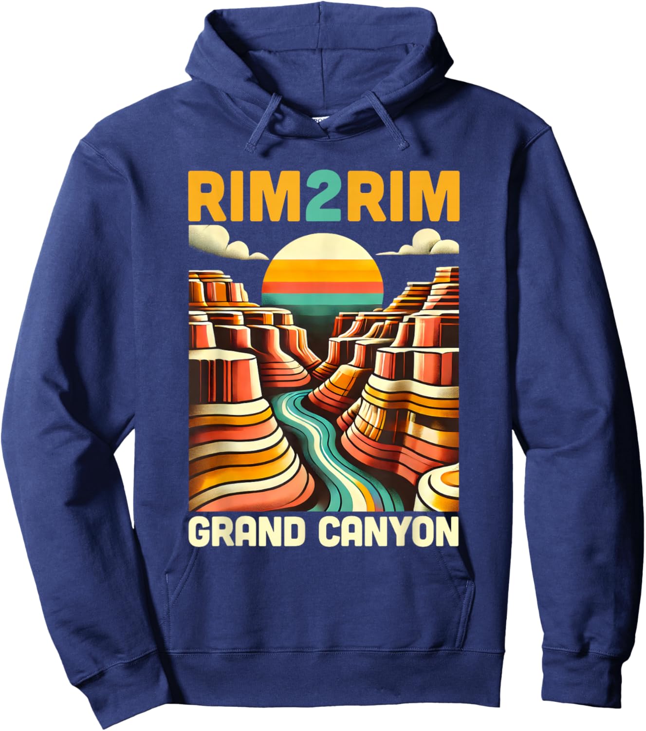 Vintage Rim 2 Rim Grand Canyon Trail Run, R2R2R Run Hiking Hoodie - Hoodie | Navy