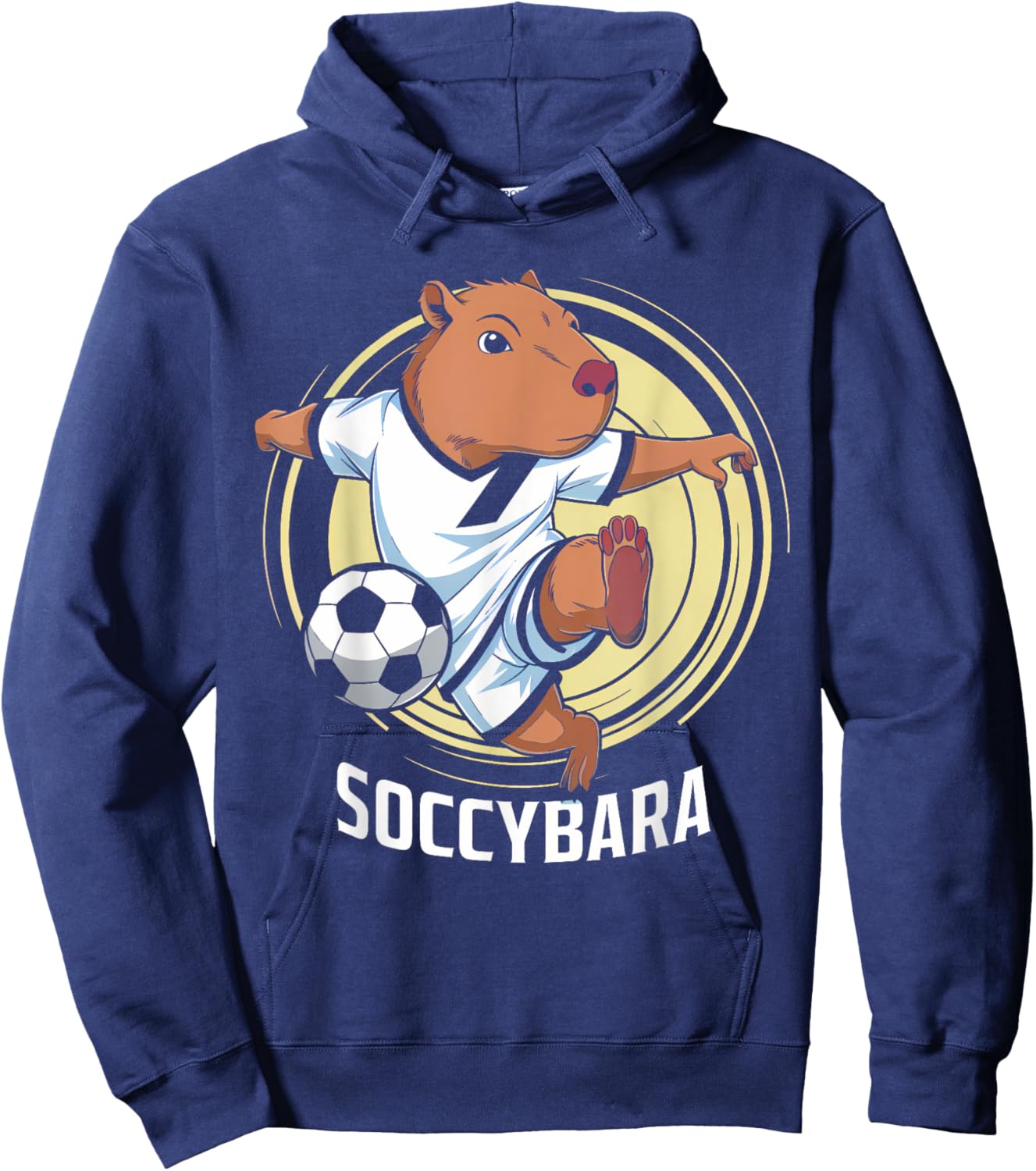 Groovy Soccybara Delight Capybara with Football Soccer Kids Hoodie - Hoodie | Navy