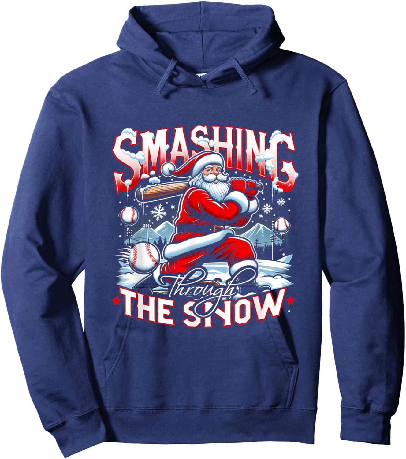 Baseball Player Christmas Santa Smashing Through Snow Hoodie - Hoodie | Navy