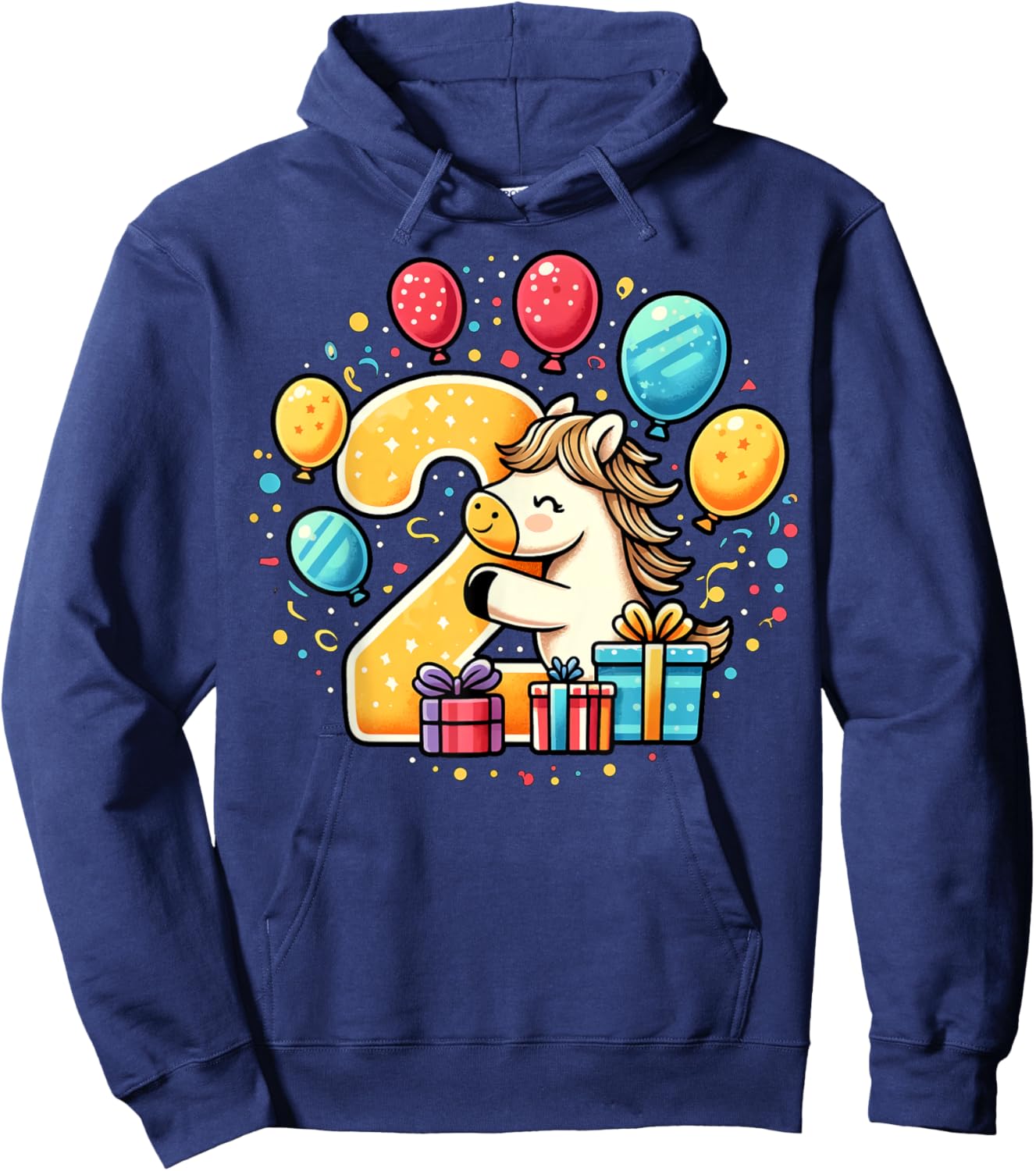 Kids Horse Theme second Bday Party 2nd Horse Birthday Hoodie - Hoodie | Navy