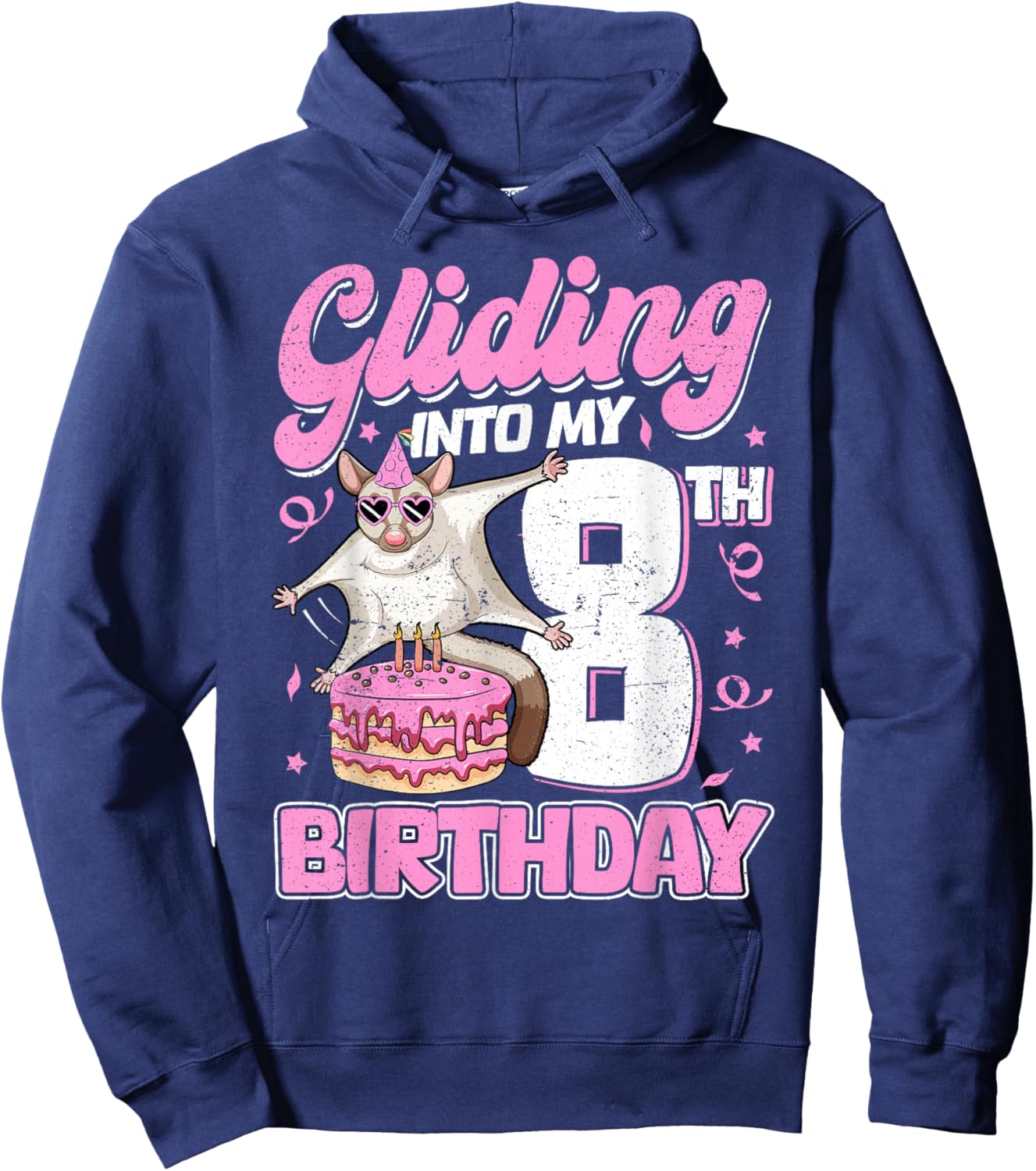 Gliding into my 8th Birthday 8 Years Old Sugar Glider Hoodie - Hoodie | Navy