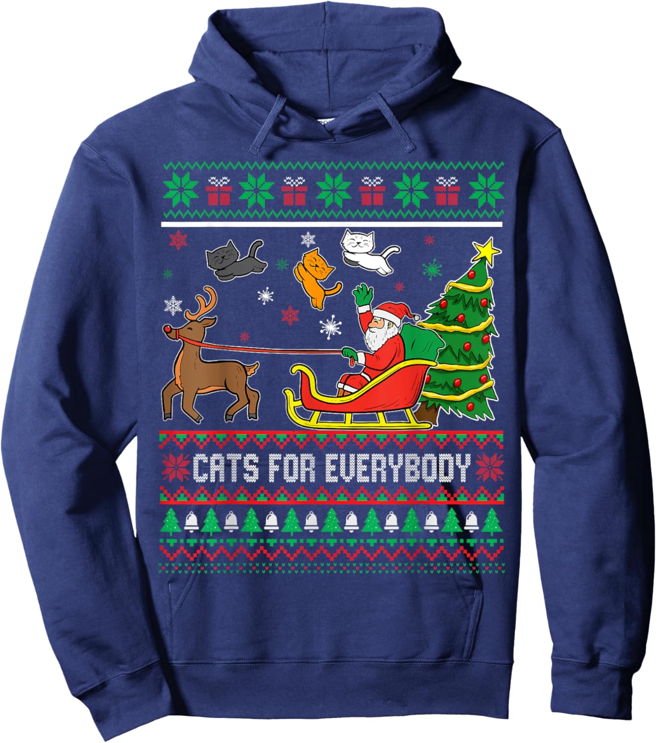 Cats For Everybody Christmas Cat Santa Funny Ugly Xmas Men Women Kids Hoodie - Hoodie | Navy