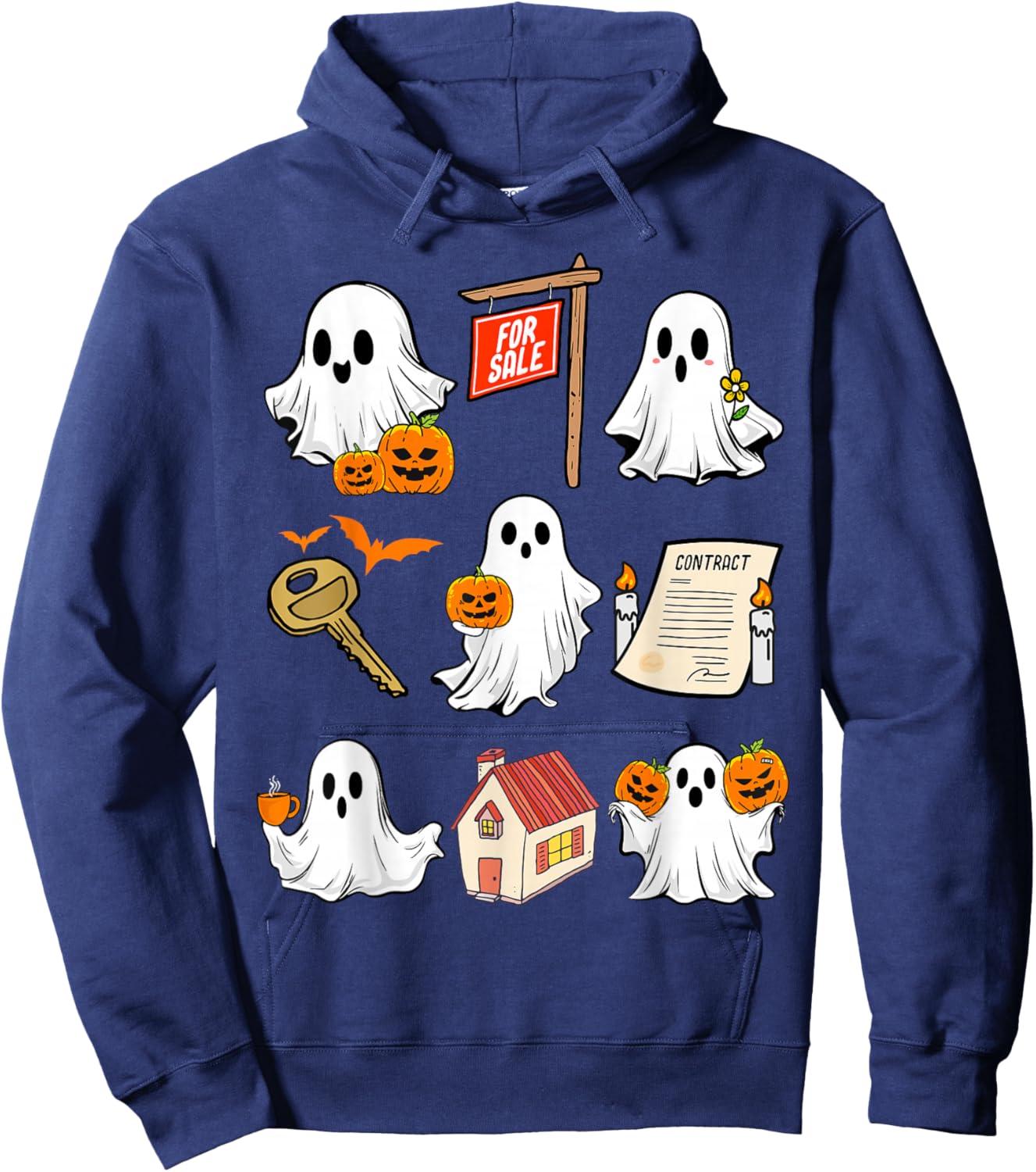Halloween Real Estate Agent Spooky Ghost Boo Broker Realtor Hoodie - Hoodie | Navy