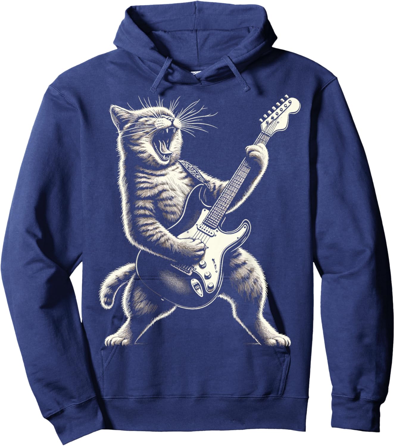 Cat Playing Guitar Rock and Roll Hoodie - Hoodie | Navy
