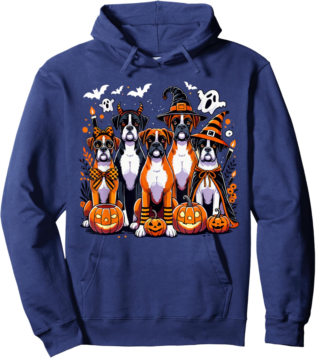 Boxer Halloween Costume, Dog Ghost Witch Hat Men Women Kids Hoodie - Hoodie | Navy