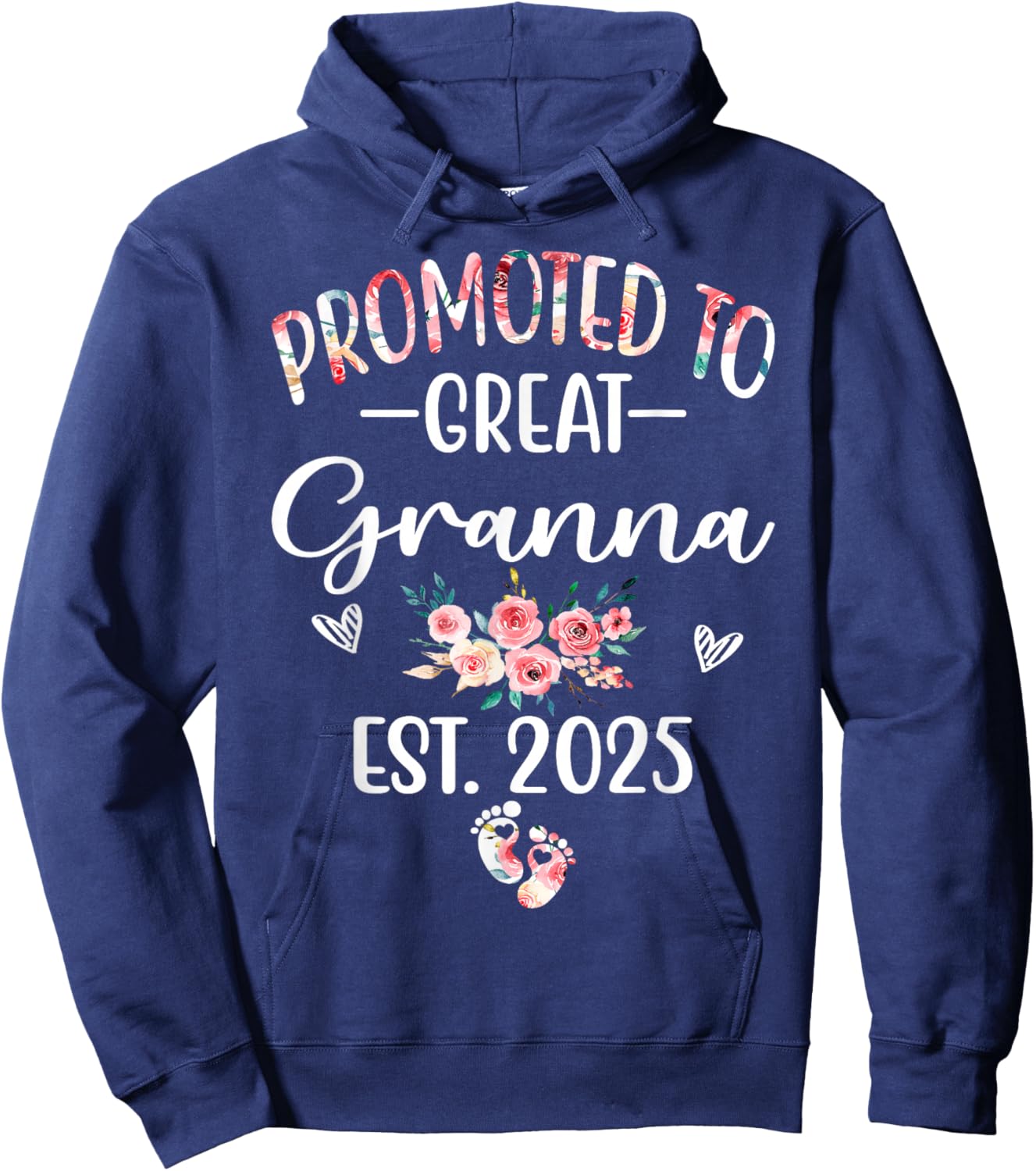 Promoted To Great Granna EST. 2025 Floral Baby Reveal Hoodie - Hoodie | Navy