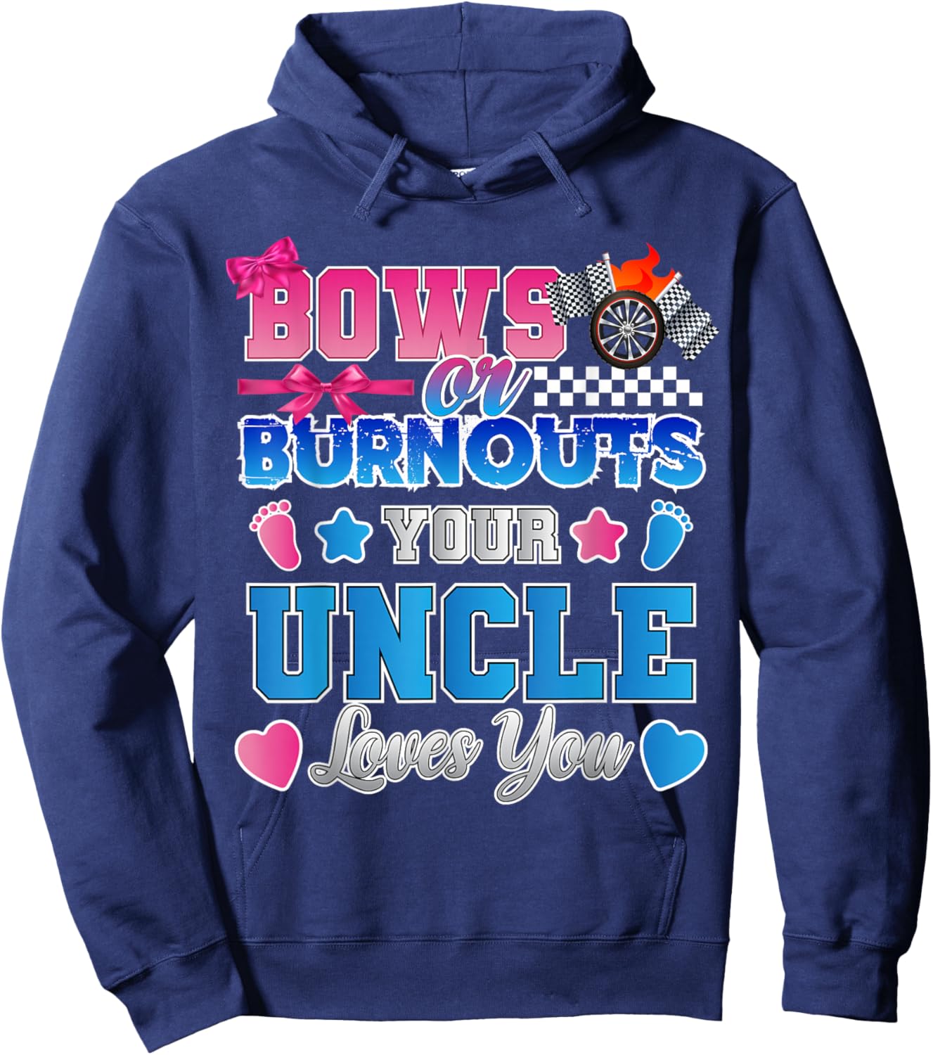 Bows Or Burnouts Gender Reveal Announcement Uncle Hoodie - Hoodie | Navy
