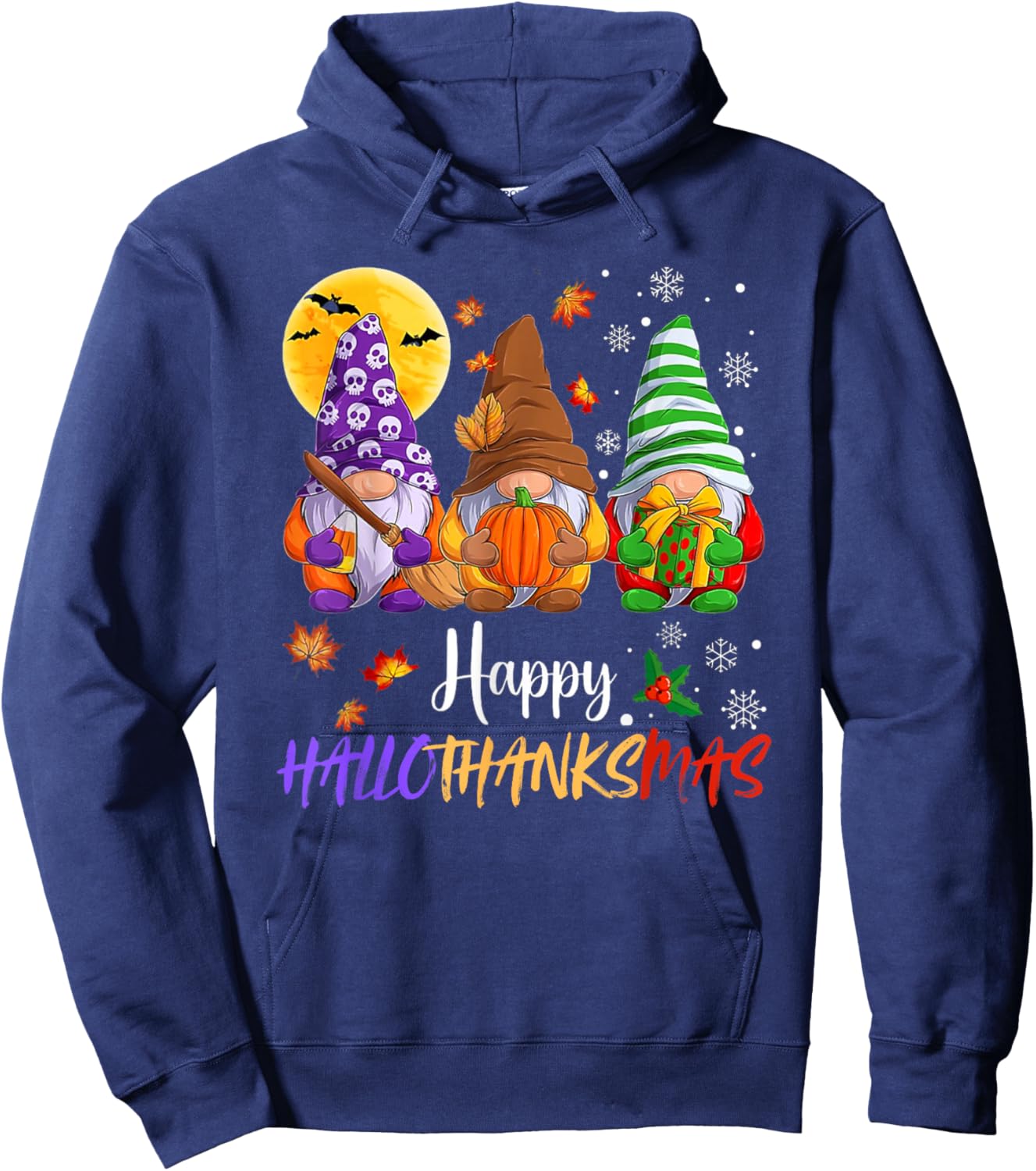 Happy Hallothanksmas Gnomes Lover Halloween Merry Christmas Hoodie - Hoodie | Navy