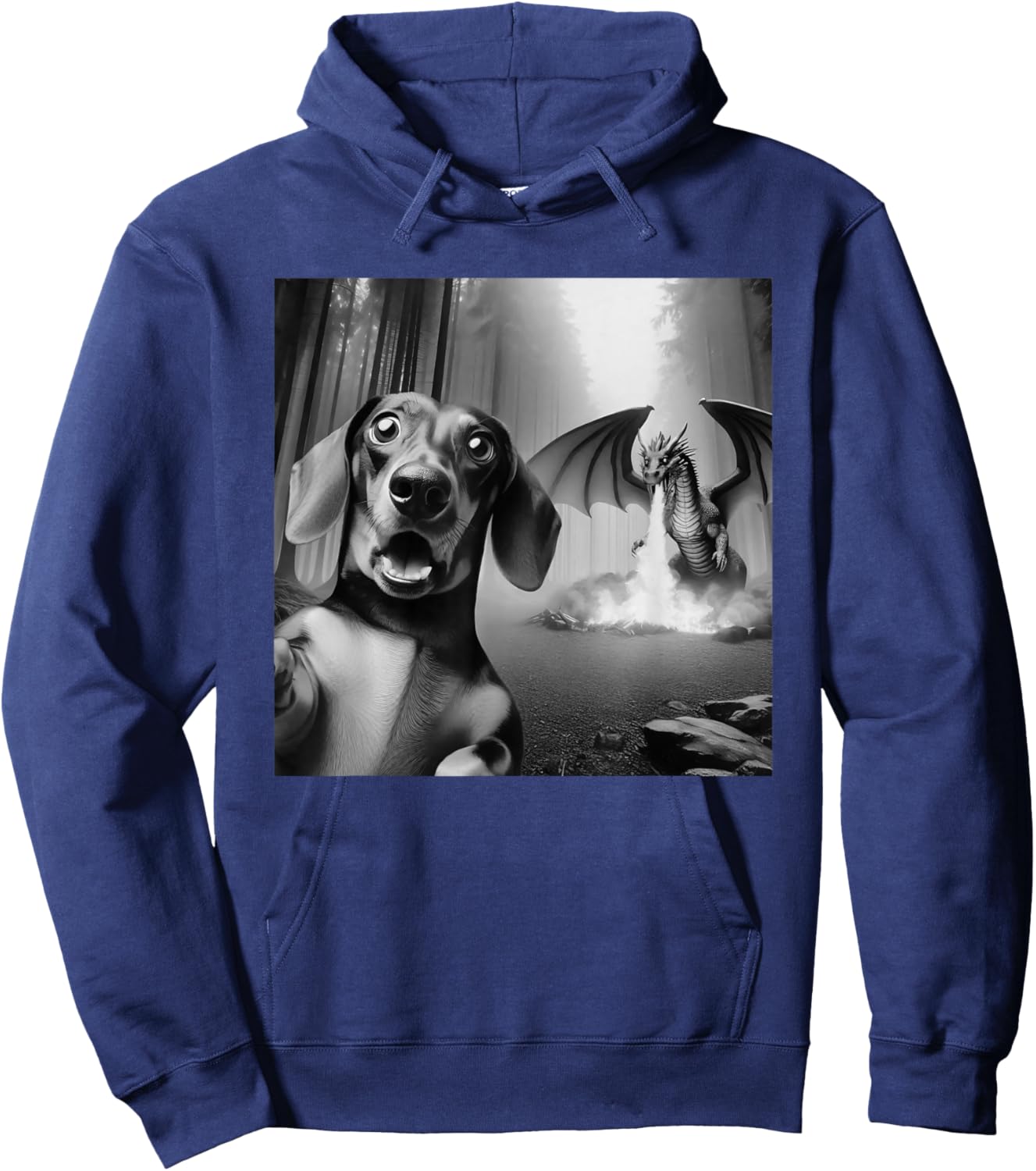 Funny Dachshund Selfie with dragon surprised Dachshund Hoodie - Hoodie | Navy