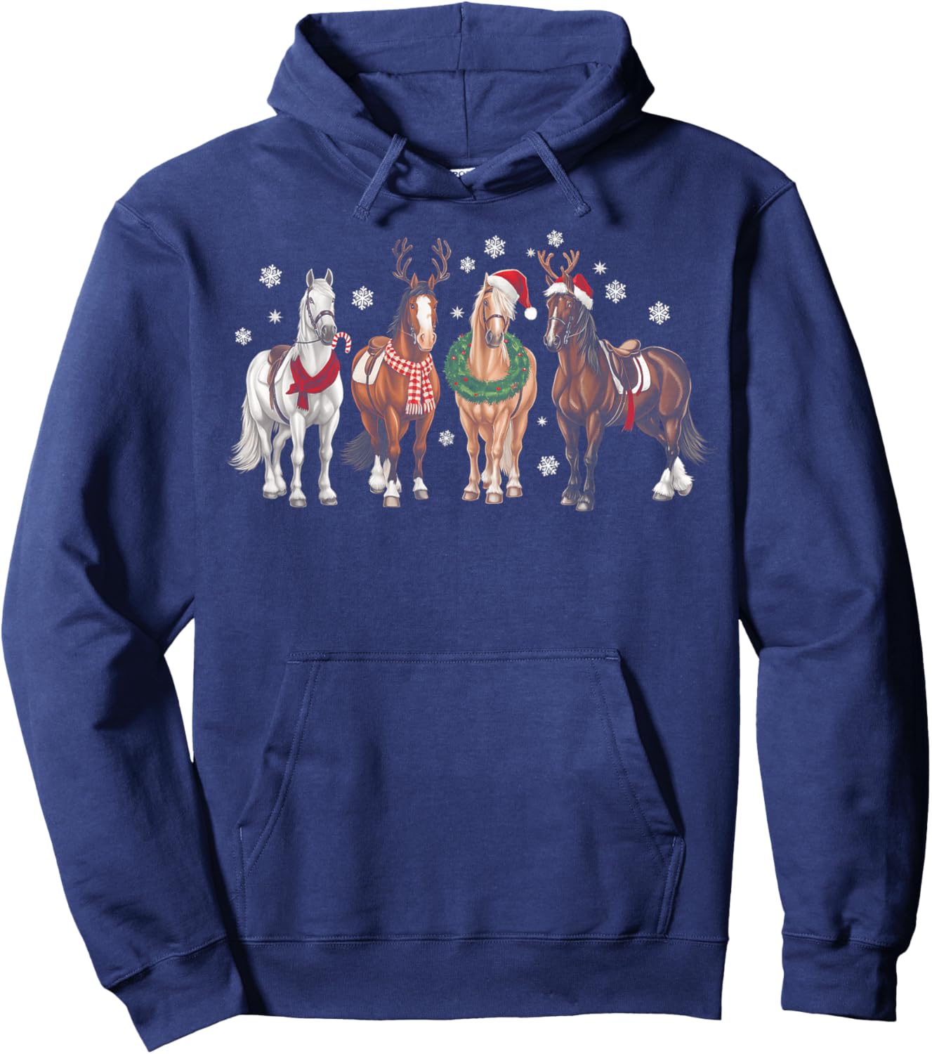 Xmas Horse Lover Santa Hat Christmas Holiday Pajamas Retro Hoodie - Hoodie | Navy