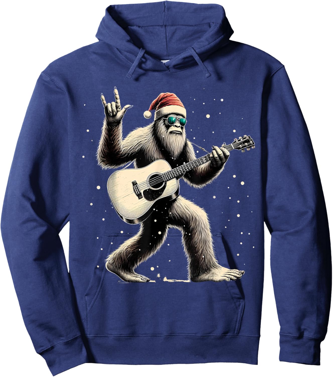 Funny Bigfoot Santa Hat Christmas Bigfoot Playing Guitar Hoodie - Hoodie | Navy