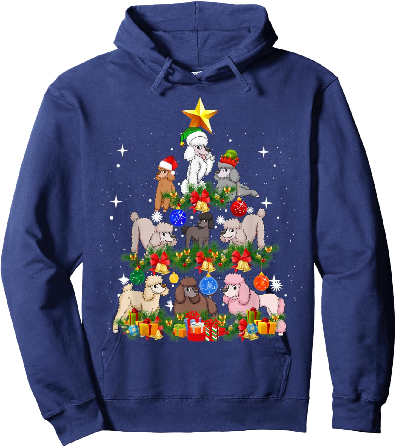 Funny Poodle Christmas Tree Santa Hat Xmas Holiday Costume Men Women Kids Hoodie - Hoodie | Navy