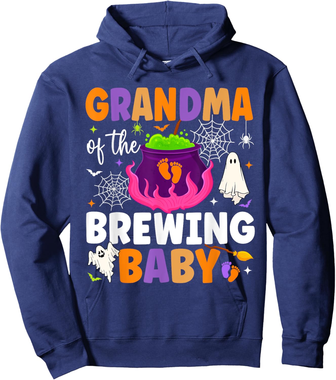 Grandma of Brewing Baby Halloween Theme Baby Shower Spooky Hoodie - Hoodie | Navy