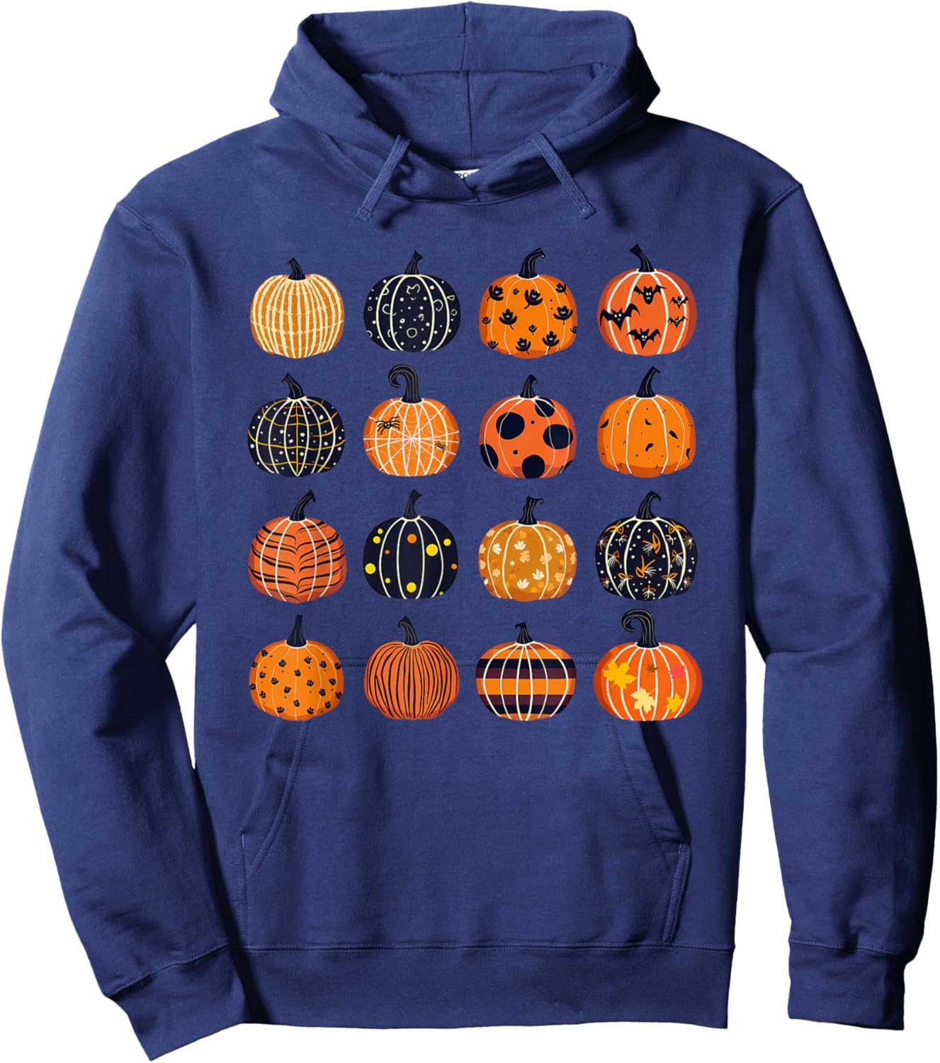 Folk Art Pumpkins Teacher Nurses Admin Witch Halloween Cute Hoodie - Hoodie | Navy