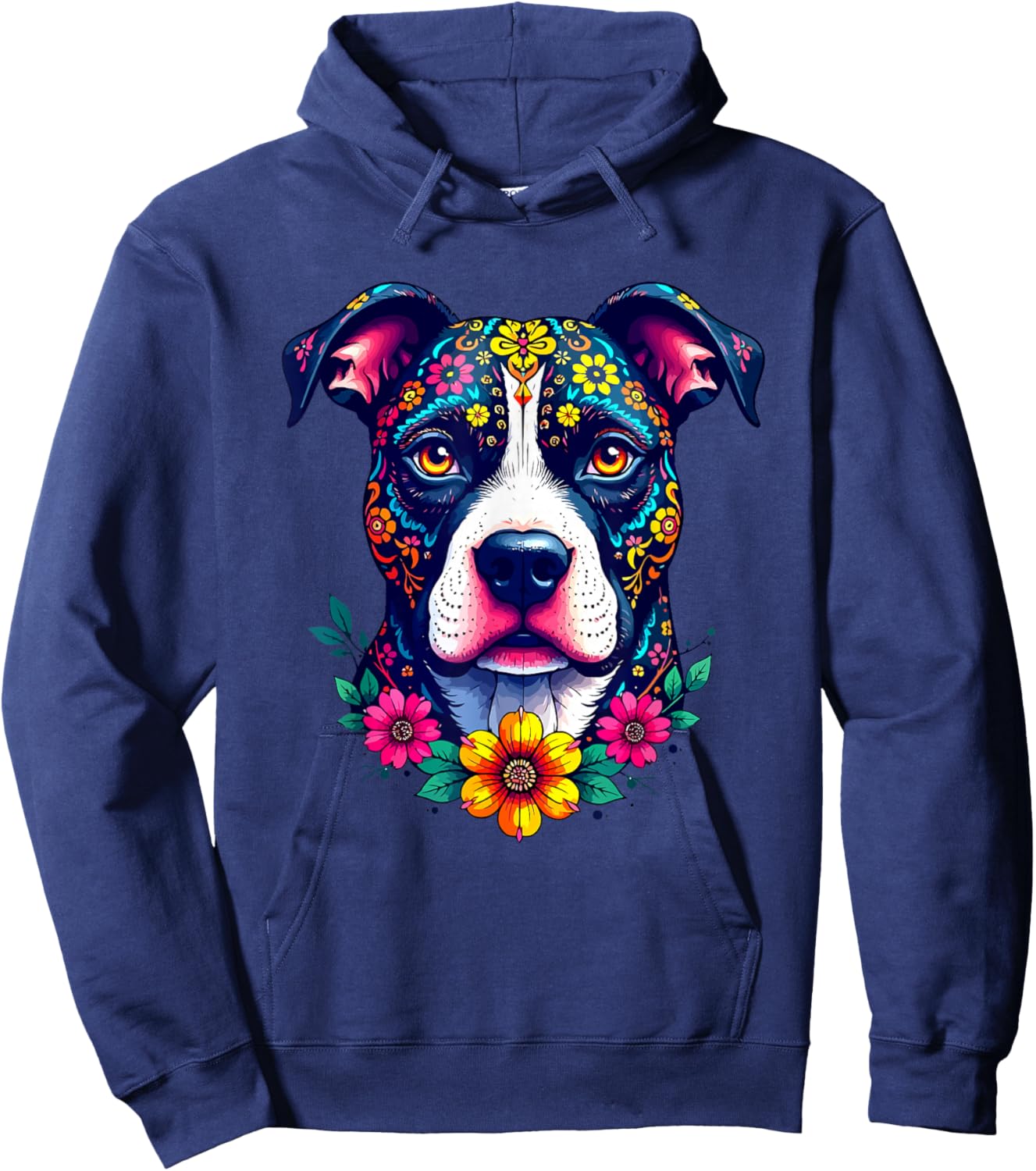 Mexican Sugar Skull Pitbull Dog Dia de Muertos Halloween Day Hoodie - Hoodie | Navy